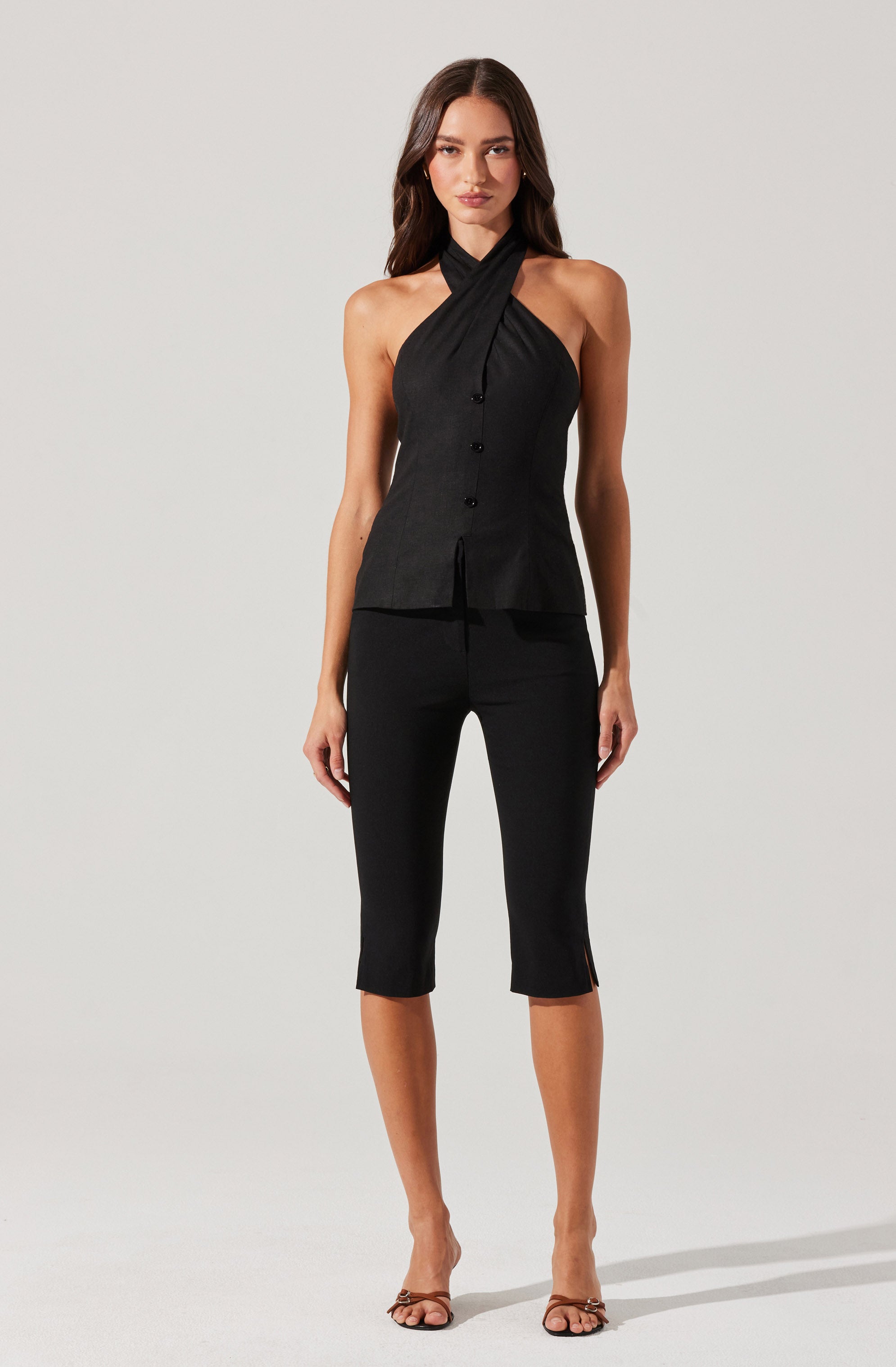 Yaritza Crossover Linen Blend Vest、mySite、solidvoid