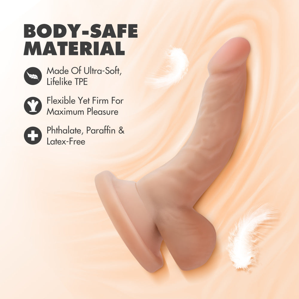 Dr. Skin By Blush® | Realistic Curved G-Spot Beige 4.75-Inch Long Dildo With Balls & Suction Cup Base、mySite、bottomscart