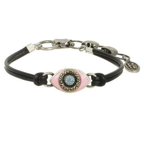 Michal Golan Pale Pink Evil Eye Bracelet on Leather、mySite、topwebapps