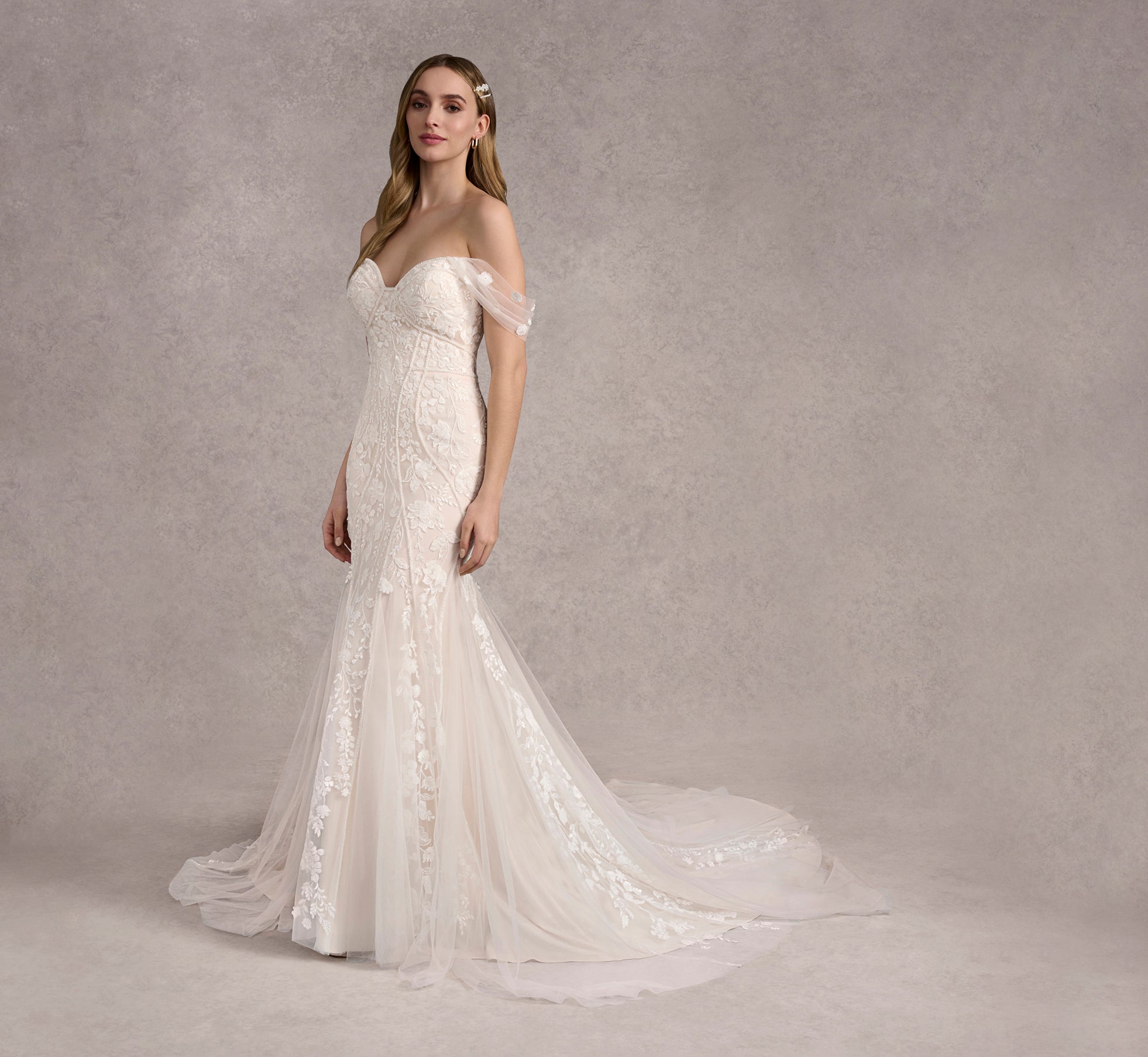 Lace And Tulle Fit And Flare Gown In Ivory/Almond In Ivory Almond、mySite、solidvoid