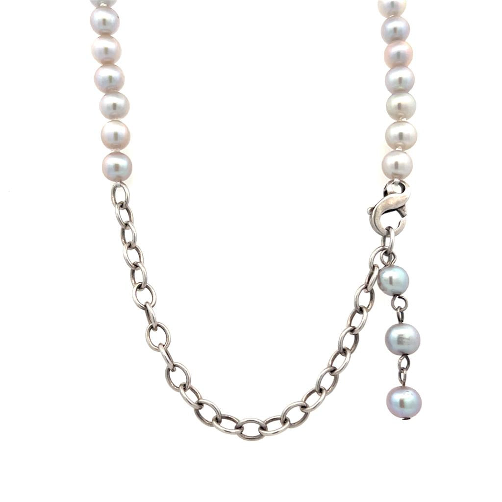  Estate Sterling Silver Gray Pearl Strand Necklace