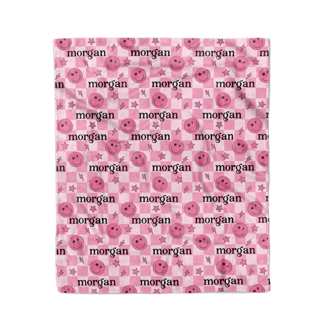  Smiley Face Check Personalized Kids Blanket | Pink、mySite、layawaytickets