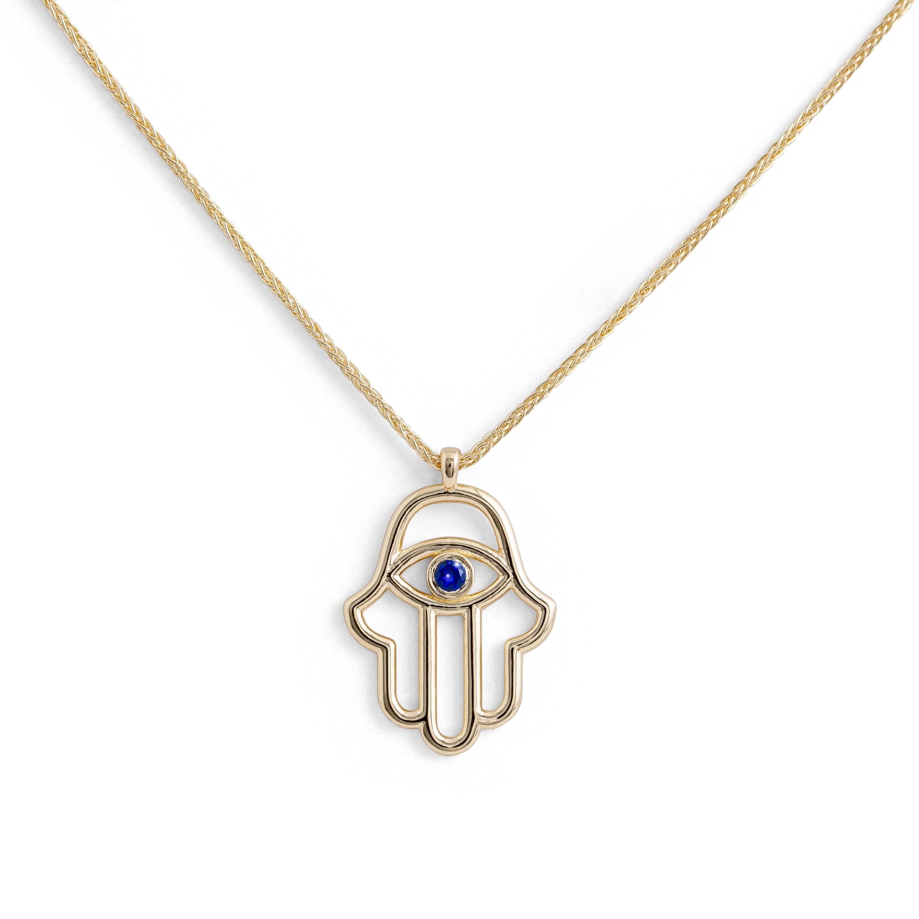 Hamsa and Sapphire Evil Eye Necklace by Israel Museum - 14k Gold、mySite、topwebapps