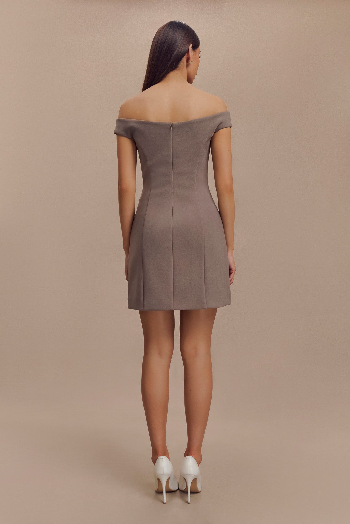 Cassidy Crepe Off Shoulder Mini Dress - Smoke、mySite、solidvoid