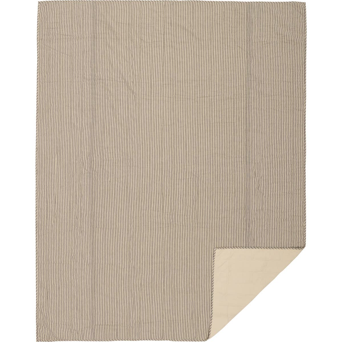 VHC Brands - Sawyer Mill Charcoal Ticking Stripe Twin Quilt Coverlet 68Wx86L、mySite、g9winljtr