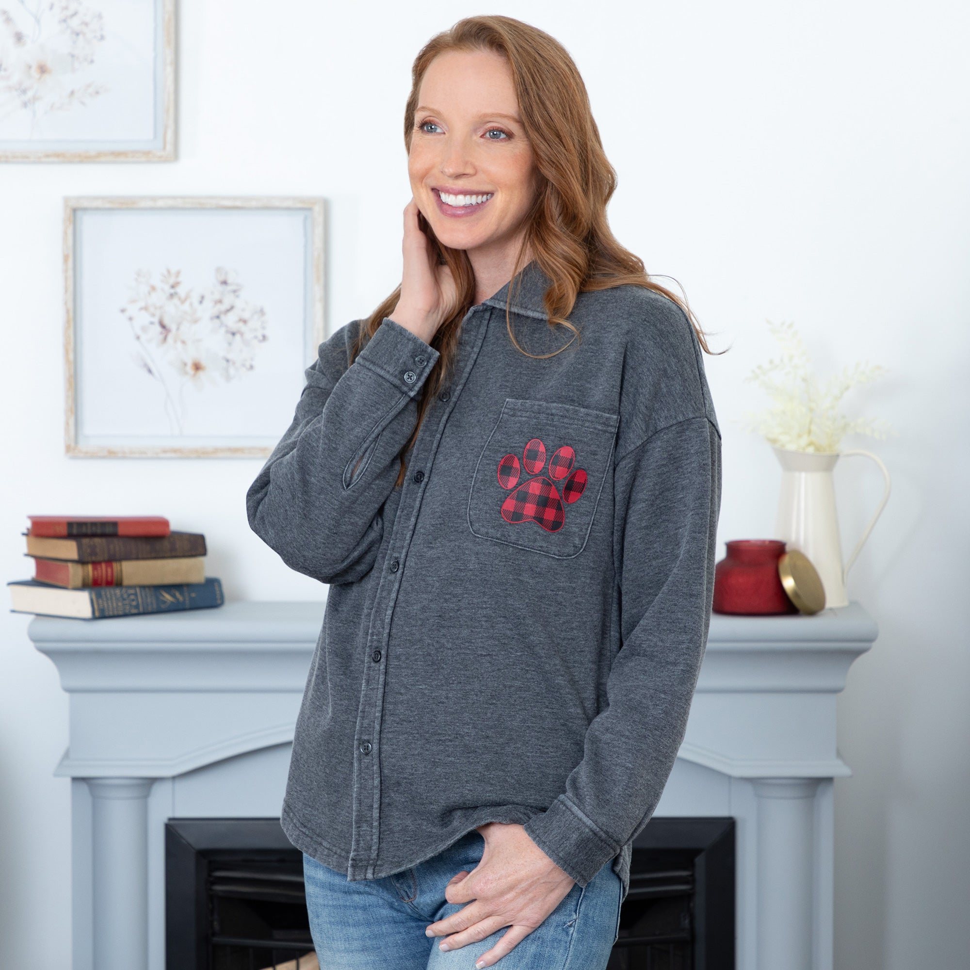 Paw Print Burnout Button Down Shirt、mySite、camillekostekn