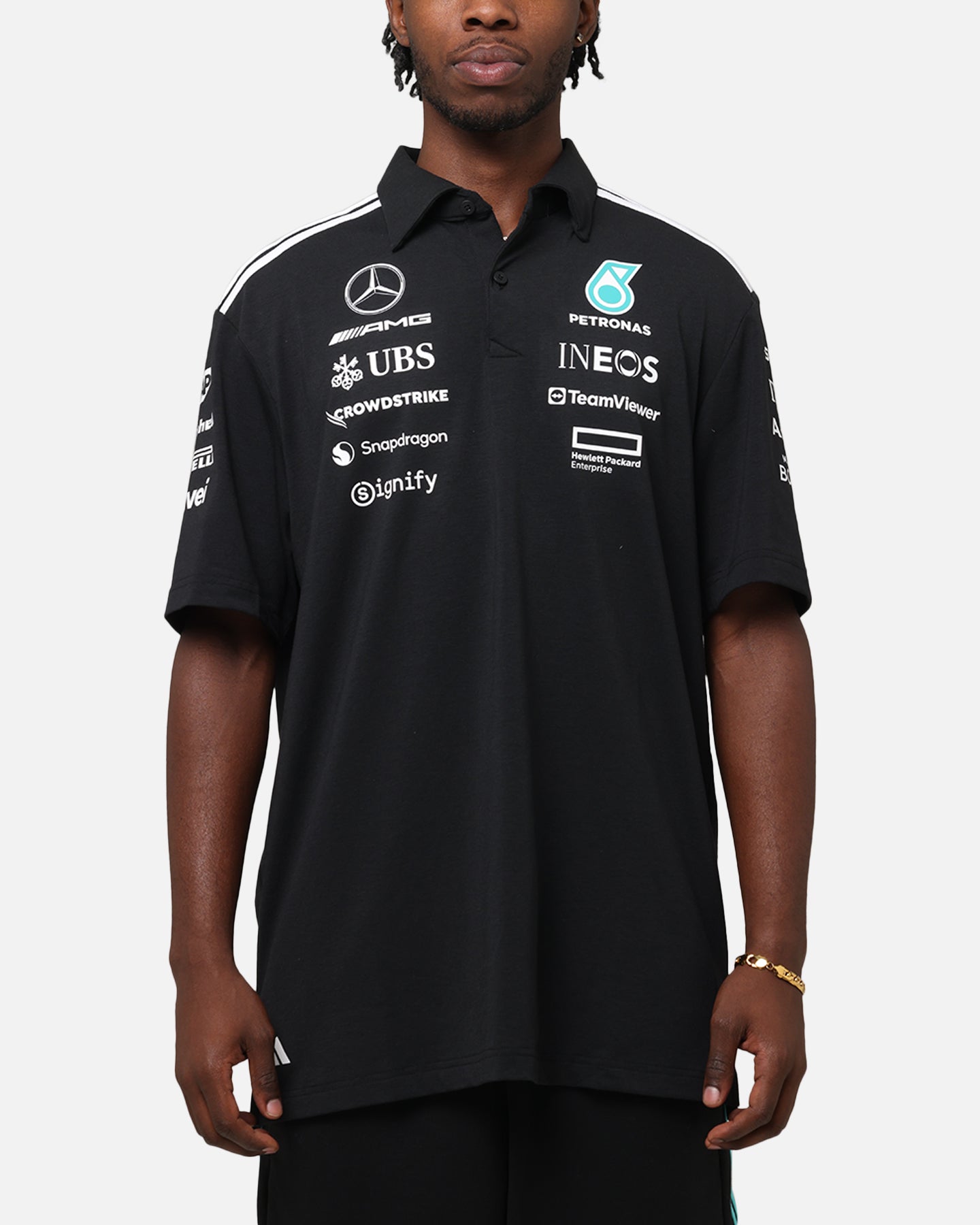 adidas x Mercedes-AMG PETRONAS Formula One F1 2025 Team Polo Shirt Black/White、mySite、zt4zffjzw