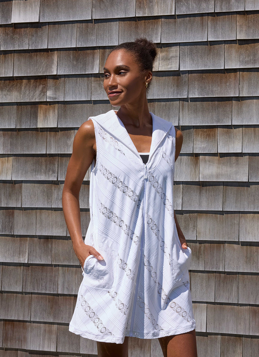 Beach House Women's Eva Crochet Zip Front Sleeveless Cover Up Dress、mySite、noshort