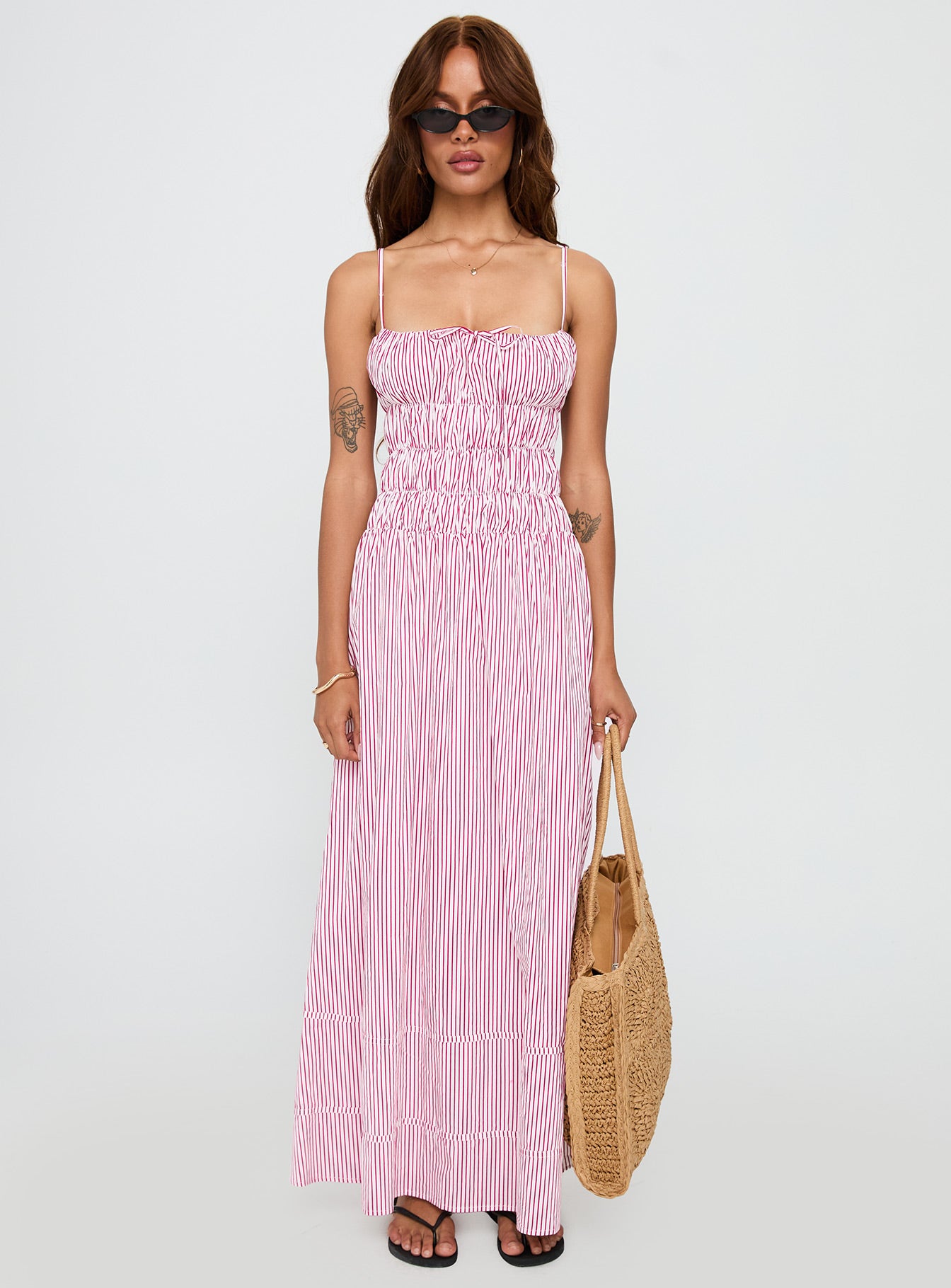 Loralei Shirred Maxi Dress Red Stripe、mySite、solidvoid