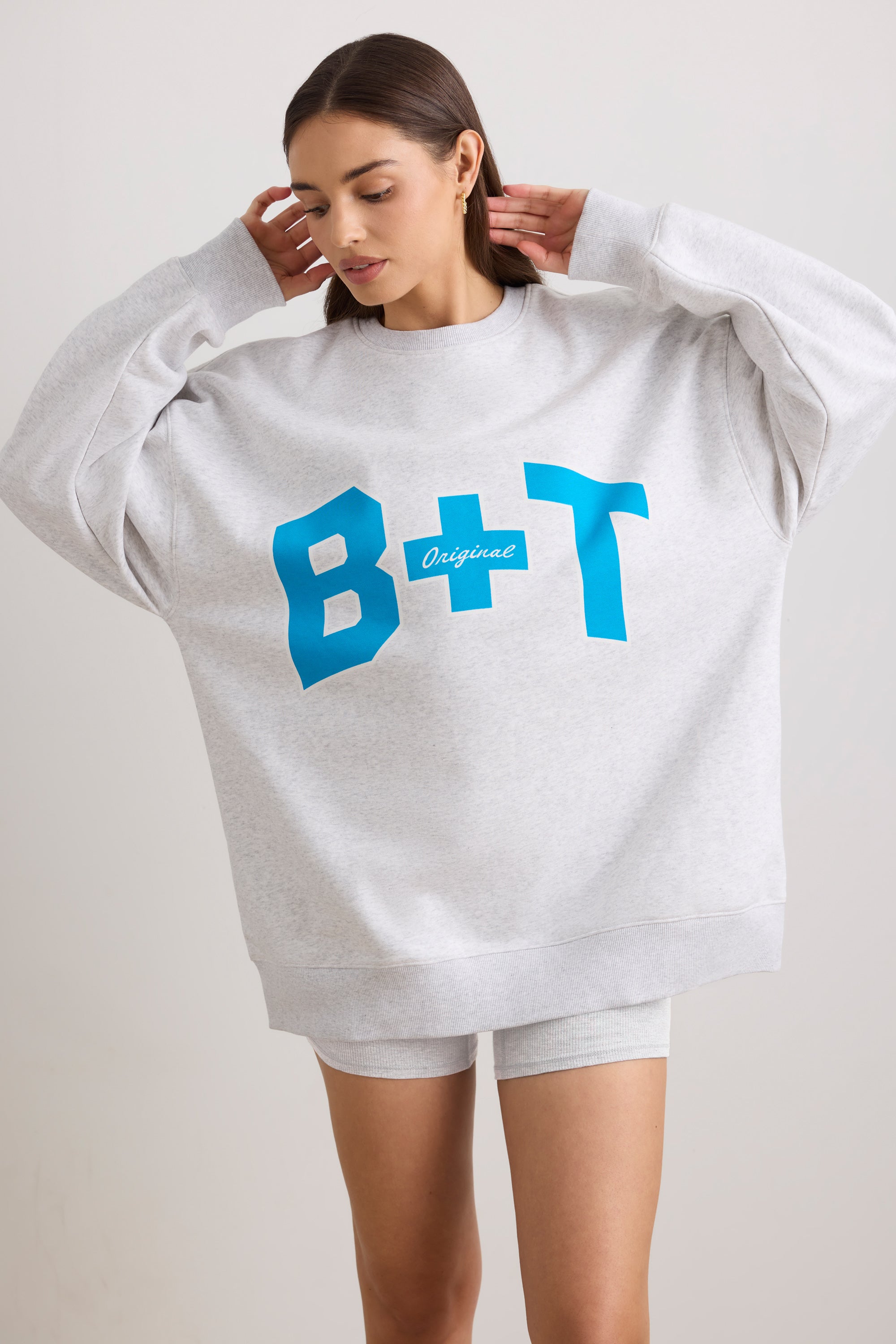 Oversized Crew Neck Sweatshirt in Grey Marl、mySite、solidvoid