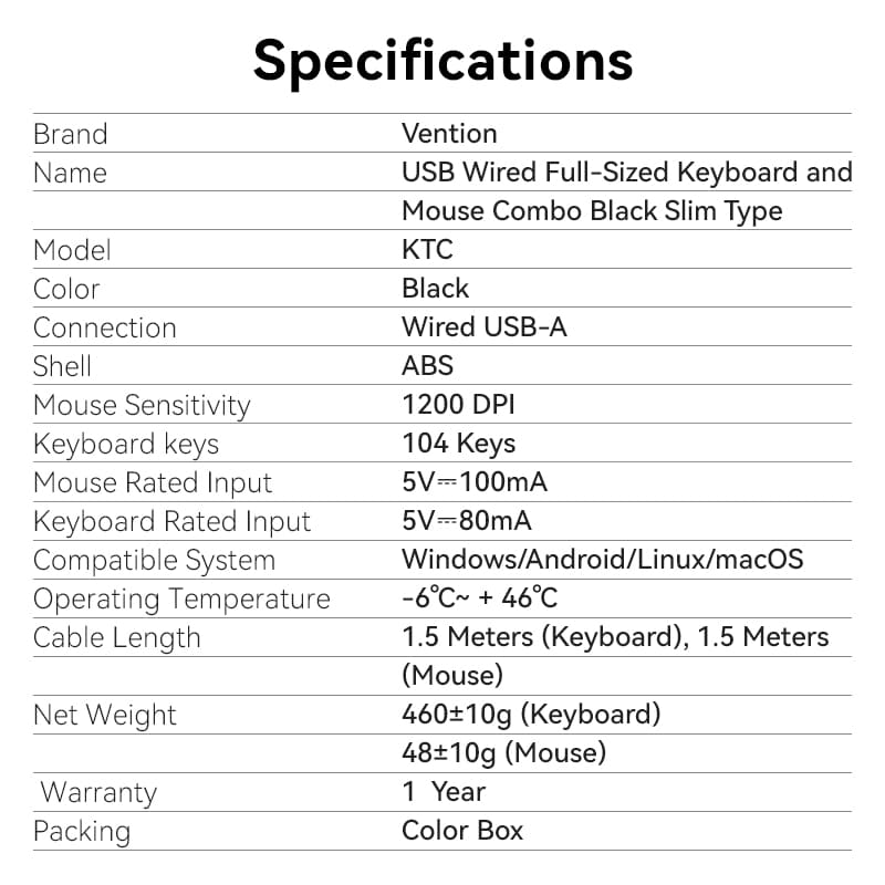 Vention USB Wired Full-Sized Keyboard and Mouse Combo Black Slim Type - US English Layout、mySite、fannypackpong