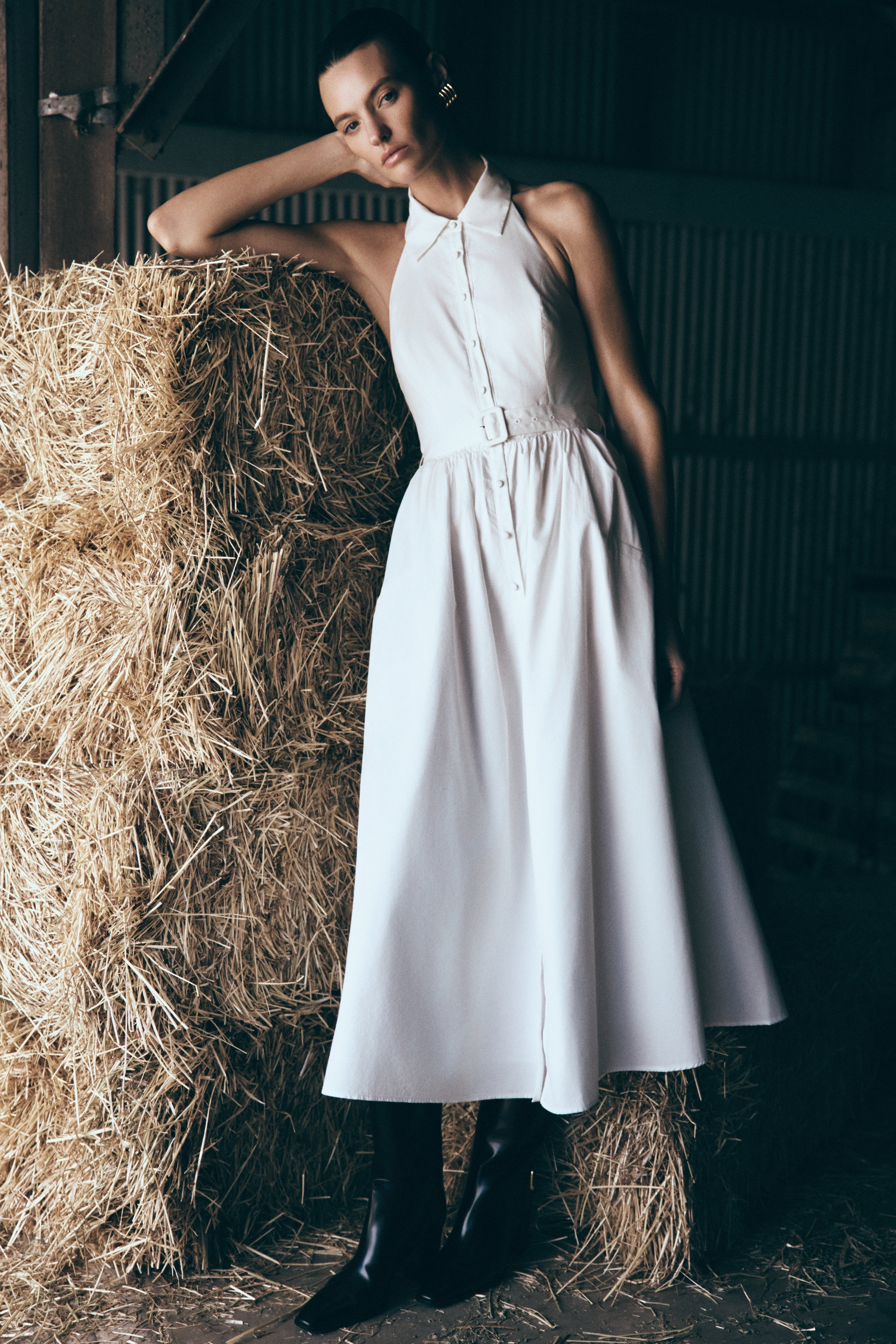 Cindy Collared Midi Dress - White、mySite、solidvoid