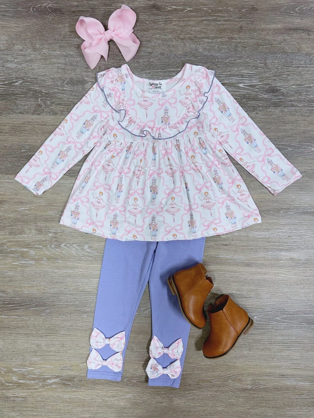 Pastel Nutcracker Bow Leggings Girls Christmas Outfit、mySite、camillekostekn