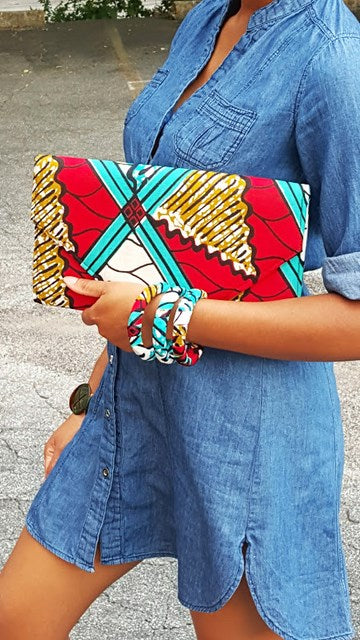 Red and Blue African Print Clutch Purse - DP3551CL、mySite、solidvoid