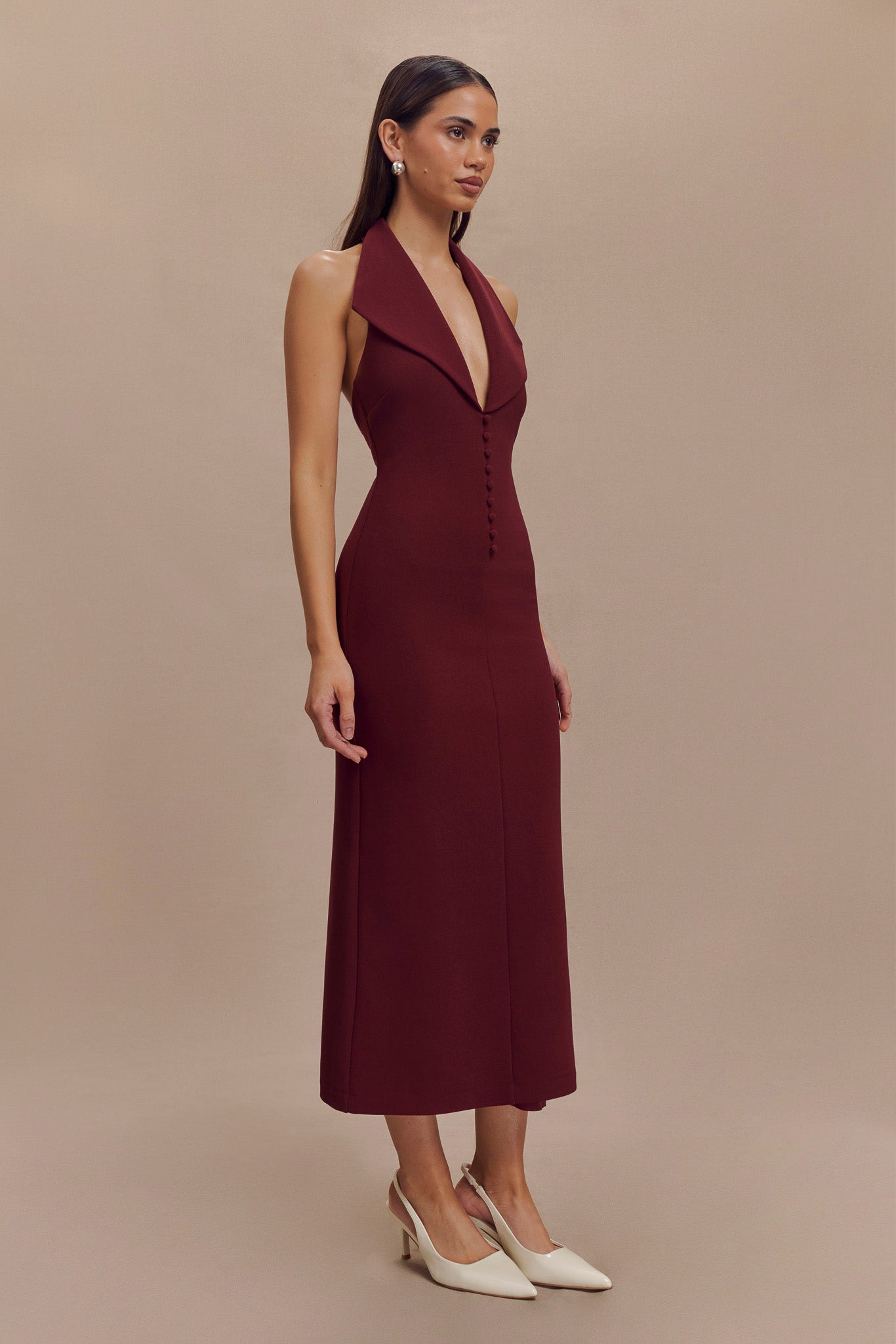 Annita Crepe Halter Midi Dress - Merlot、mySite、solidvoid