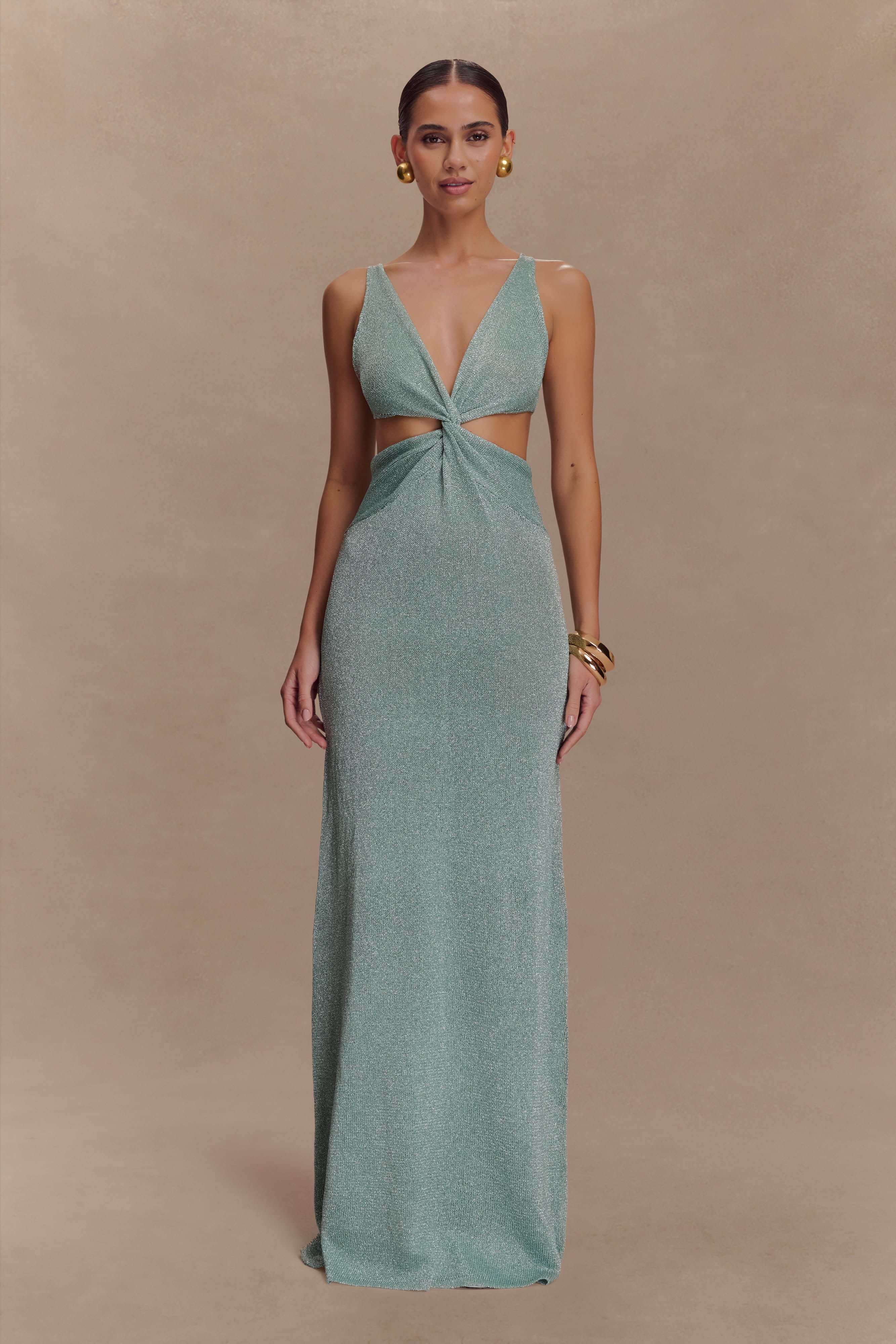 Gracelyn Twisted Metallic Knit Maxi Dress - Aqua、mySite、solidvoid