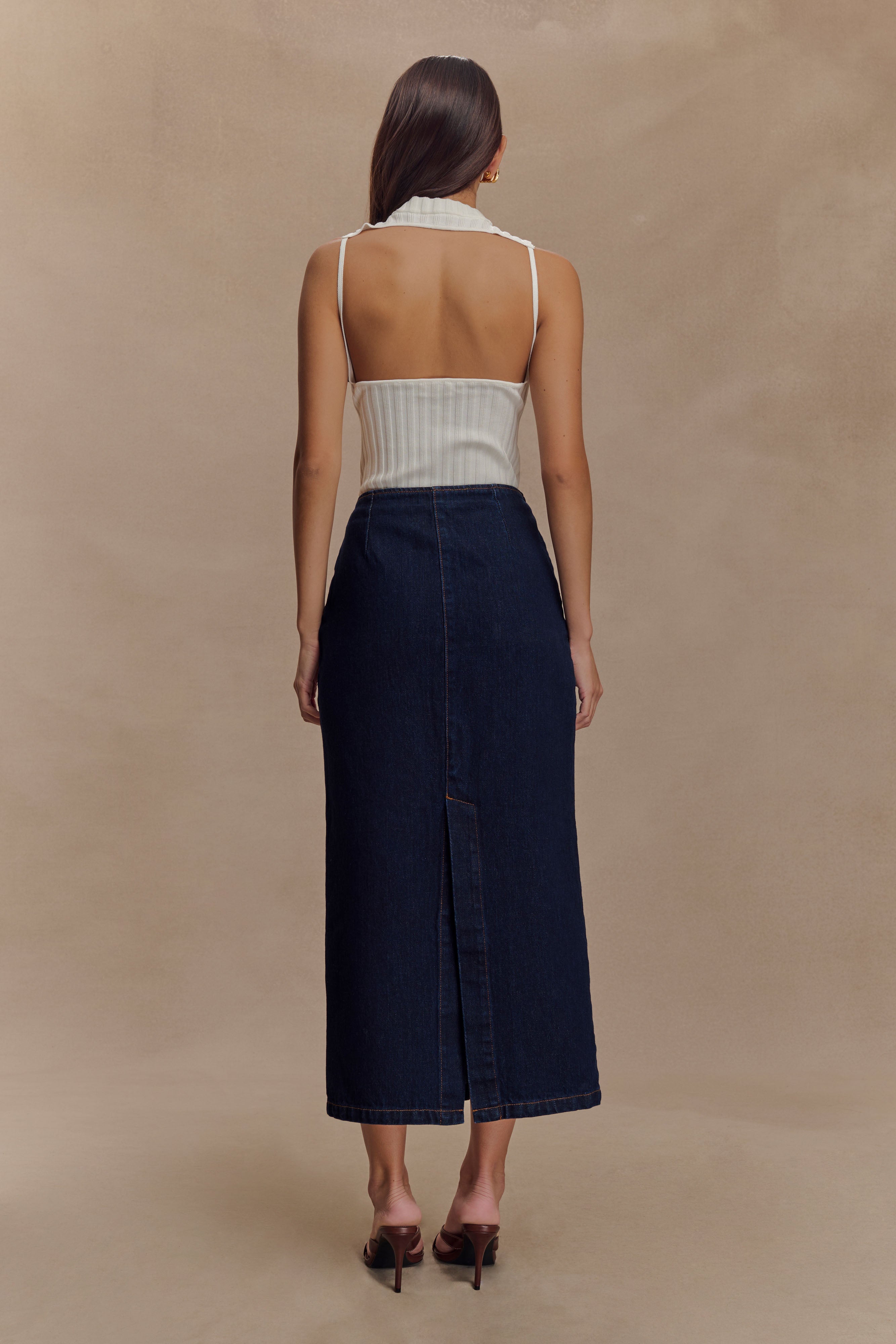 Fallon Denim Midi Skirt - Indigo Blue、mySite、solidvoid