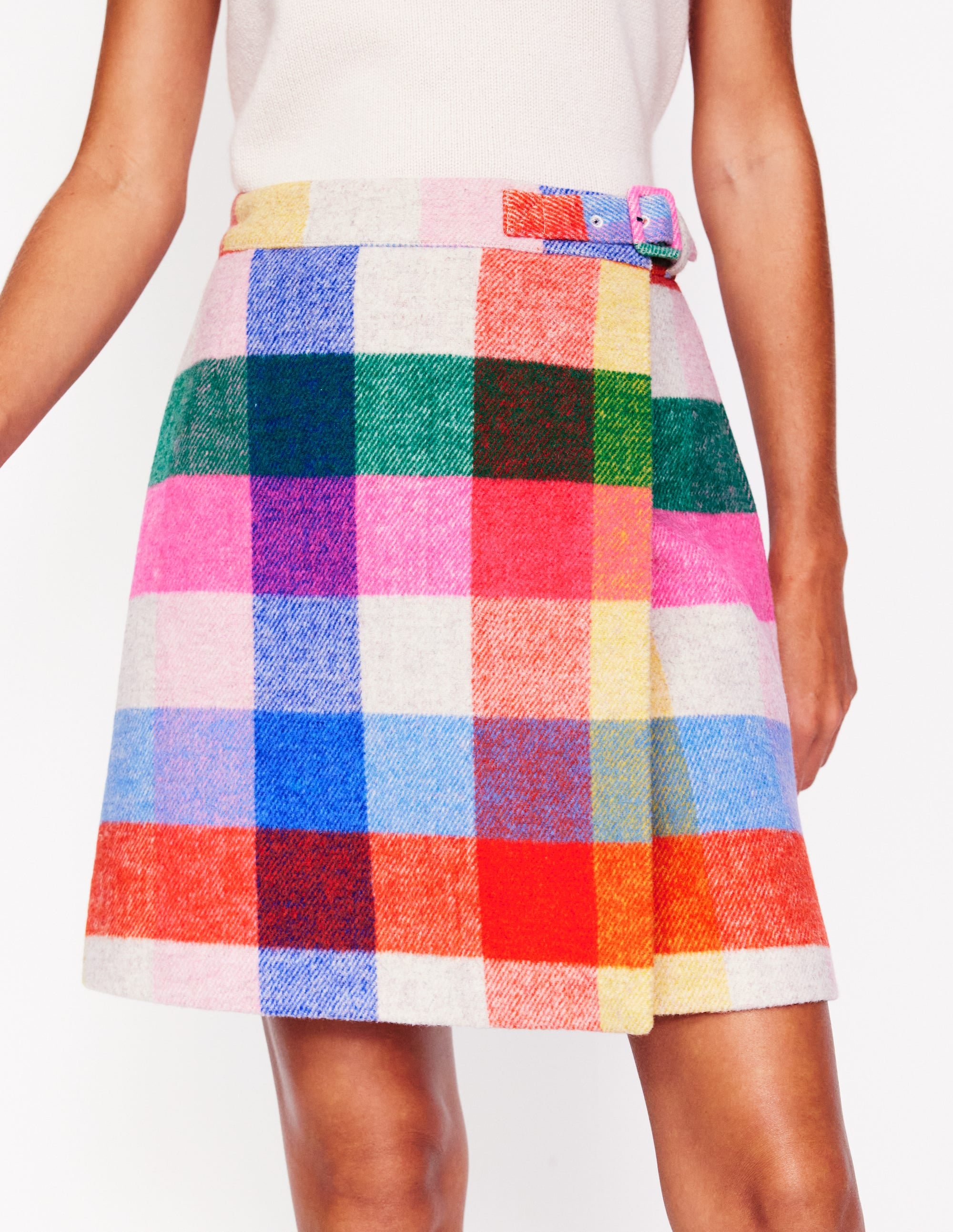 Clemence Wrap Short Skirt-Neon Multi Gingham、mySite、ashleygrahame