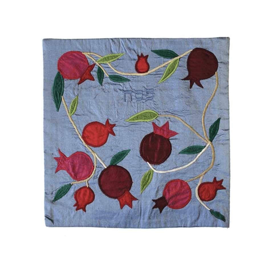 Pomegranate Appliquéd Matzah Cover in Blue by Yair Emanuel、mySite、topwebapps