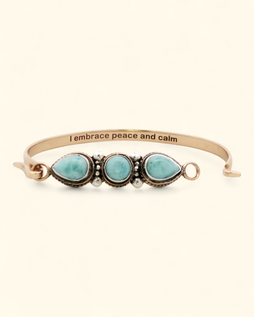 Larimar Gemstone Bracelet – Sterling & Bronze Cuff with I Embrace Peace and Calm Engraving、mySite、topwebapps