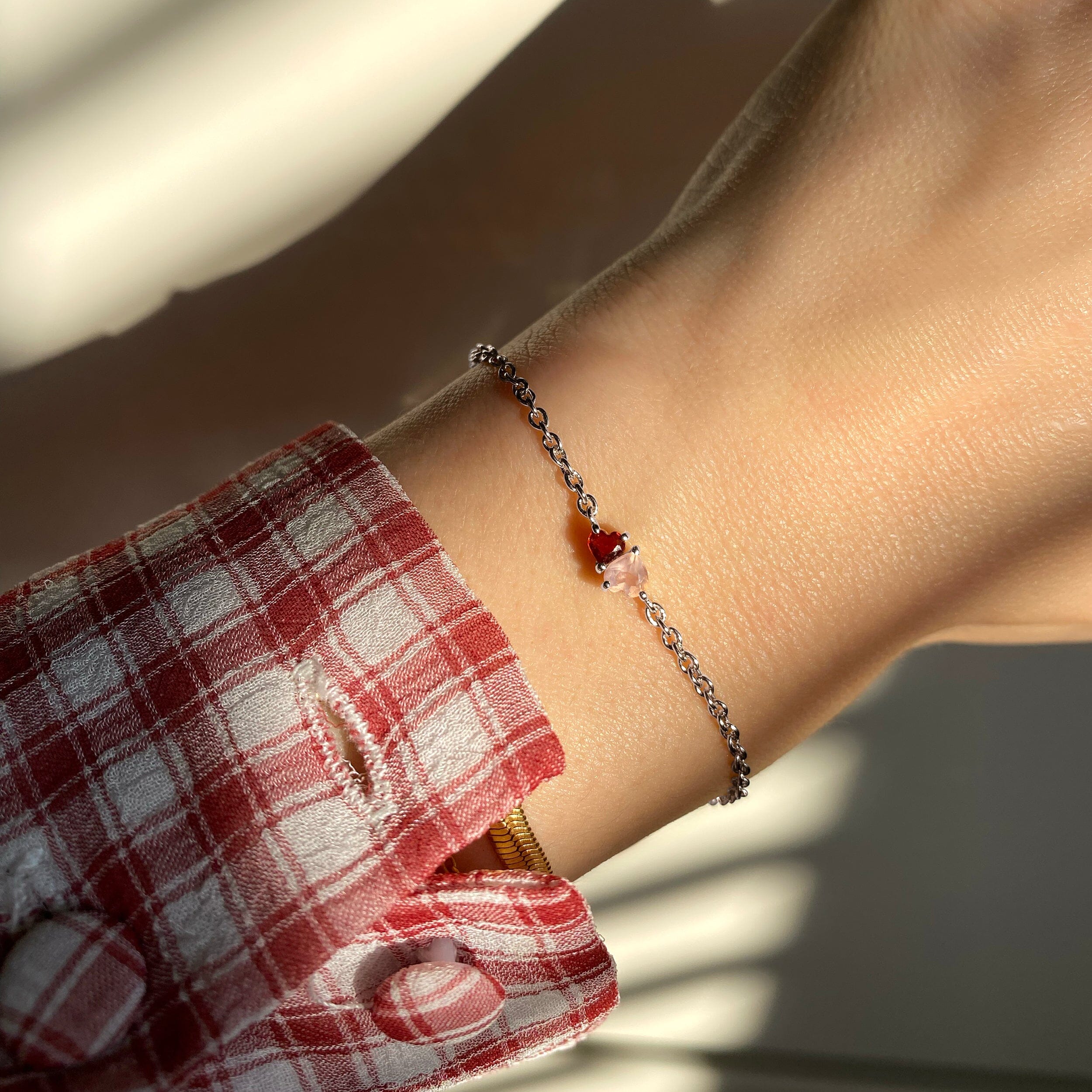 Rose Quartz & Garnet - Toi Et Moi Bracelet (Hearts)、mySite、hinf8tx79
