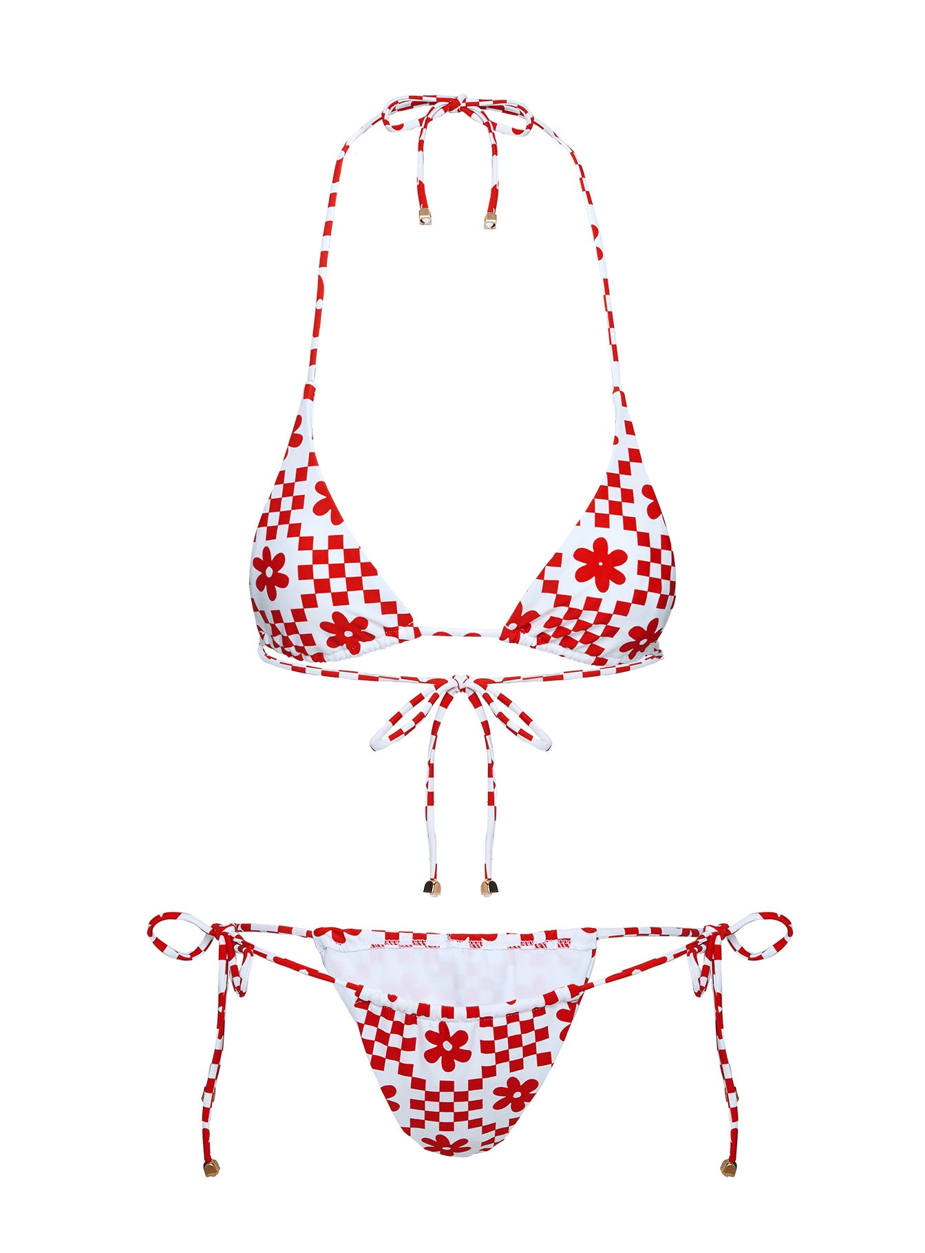 Jenner Tie Side Ruched Bikini Bottom Red Check、mySite、solidvoid