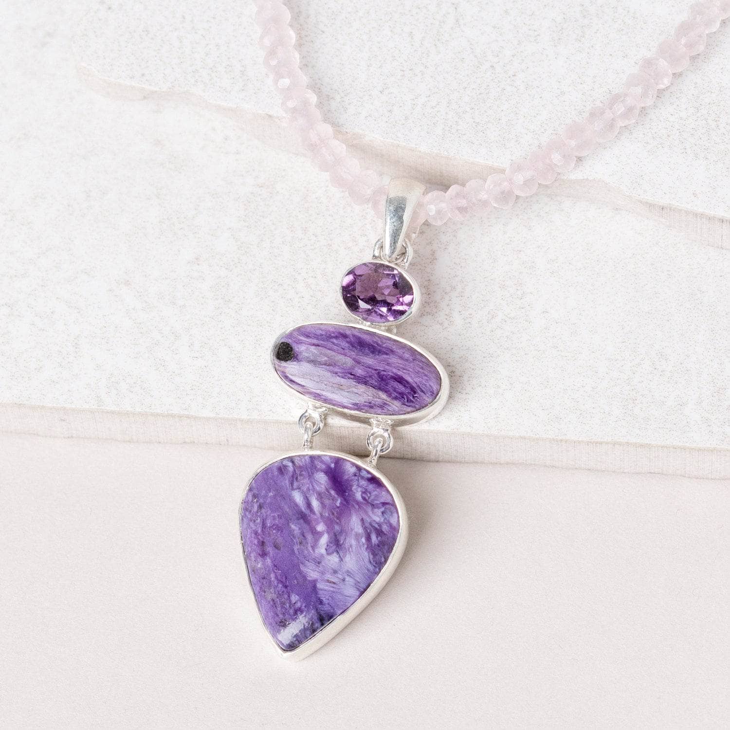 Charoite & Amethyst Pendant Necklace、mySite、hinf8tx79