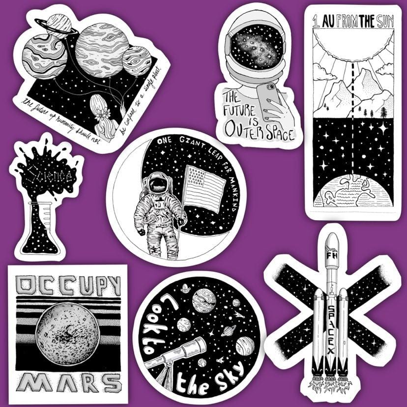  Space Sticker 8 Pack Black and White、mySite、elrpsem3k