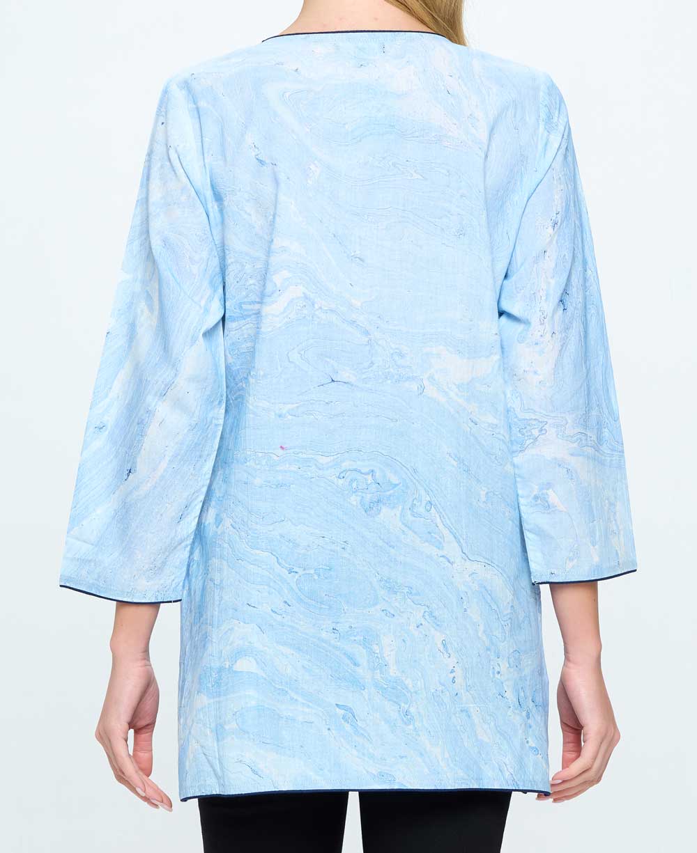 Hand Tie and Dye Blue Marble Print Soft Cotton Tunic Top、mySite、topwebapps