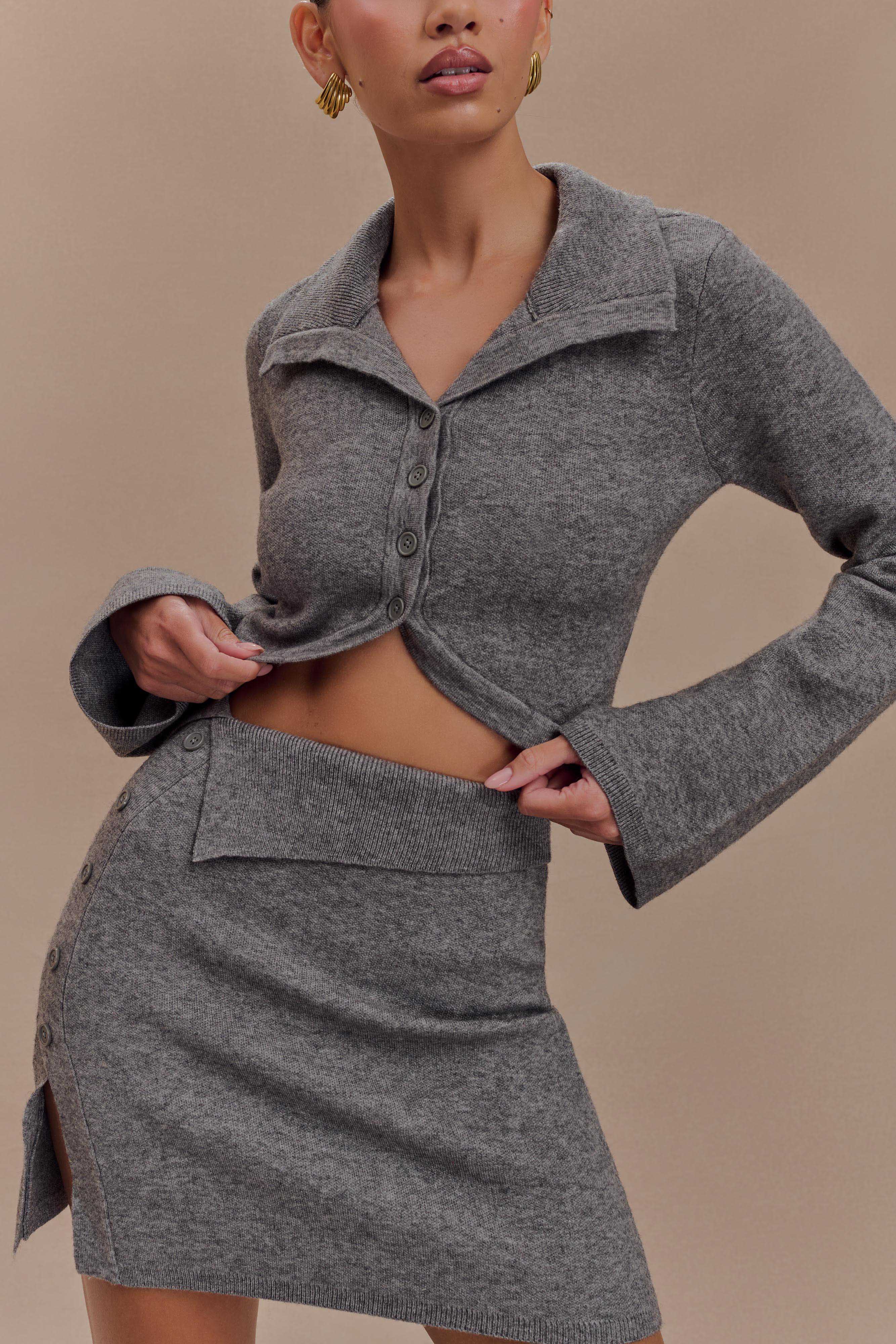 Annabelle Knit Mini Skirt - Charcoal、mySite、solidvoid