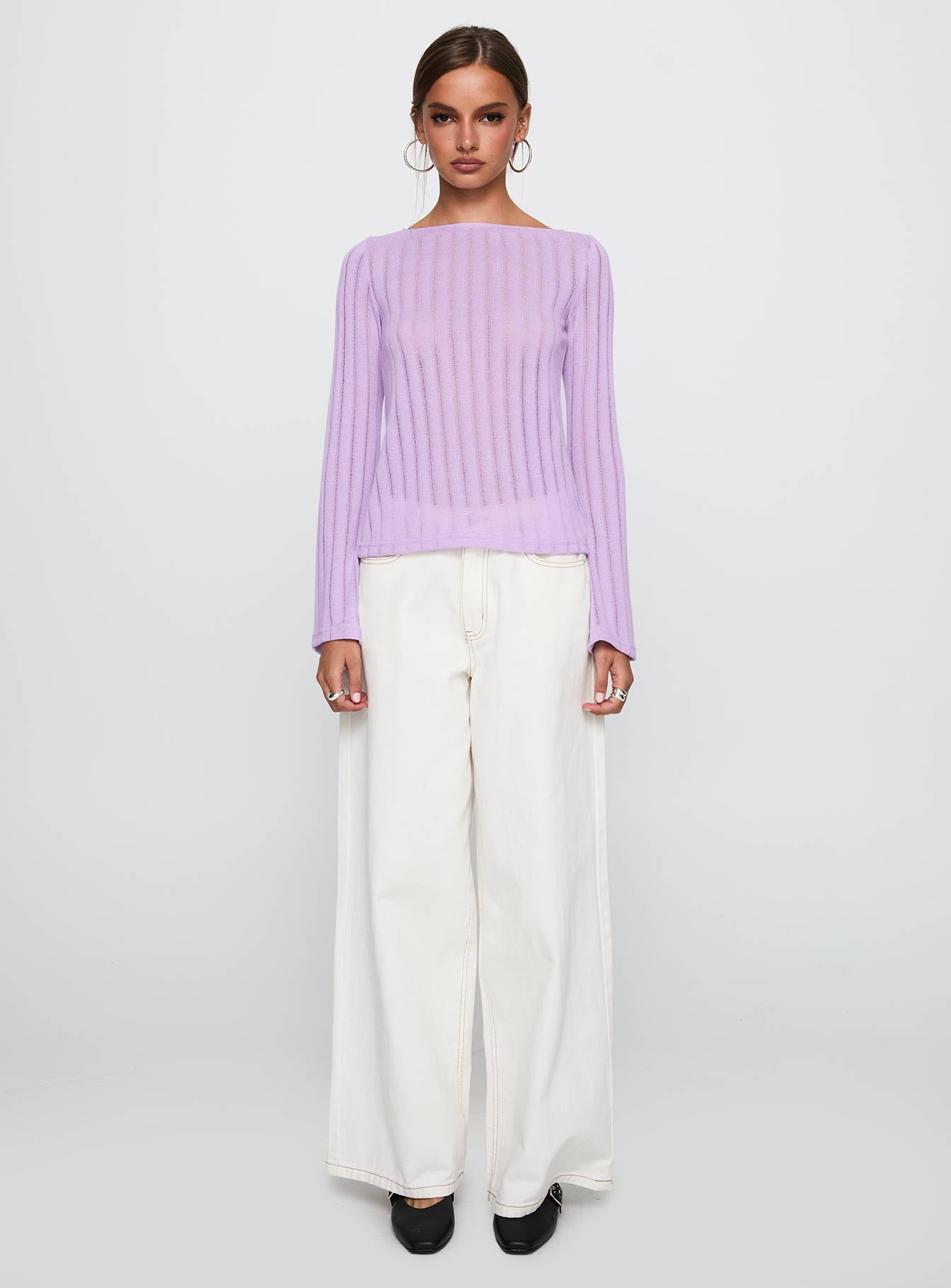 Tuppence Ribbed Long Sleeve Top Lilac、mySite、solidvoid