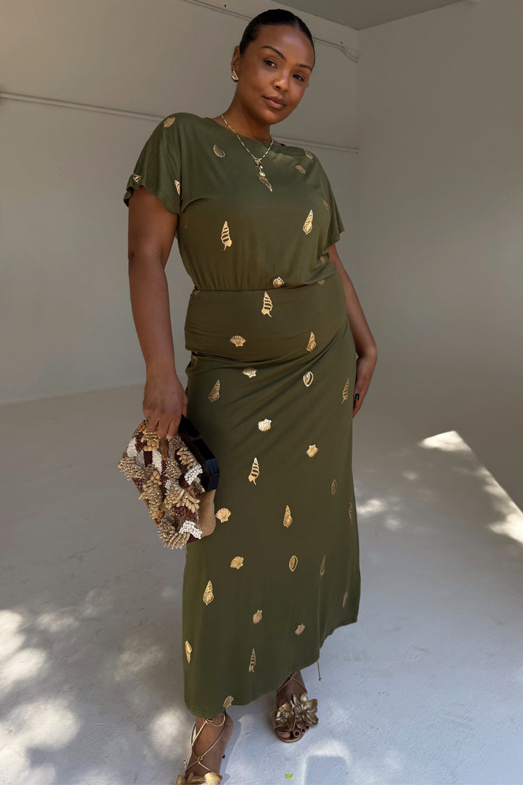 Khaki Shell Midi Dress、mySite、solidvoid