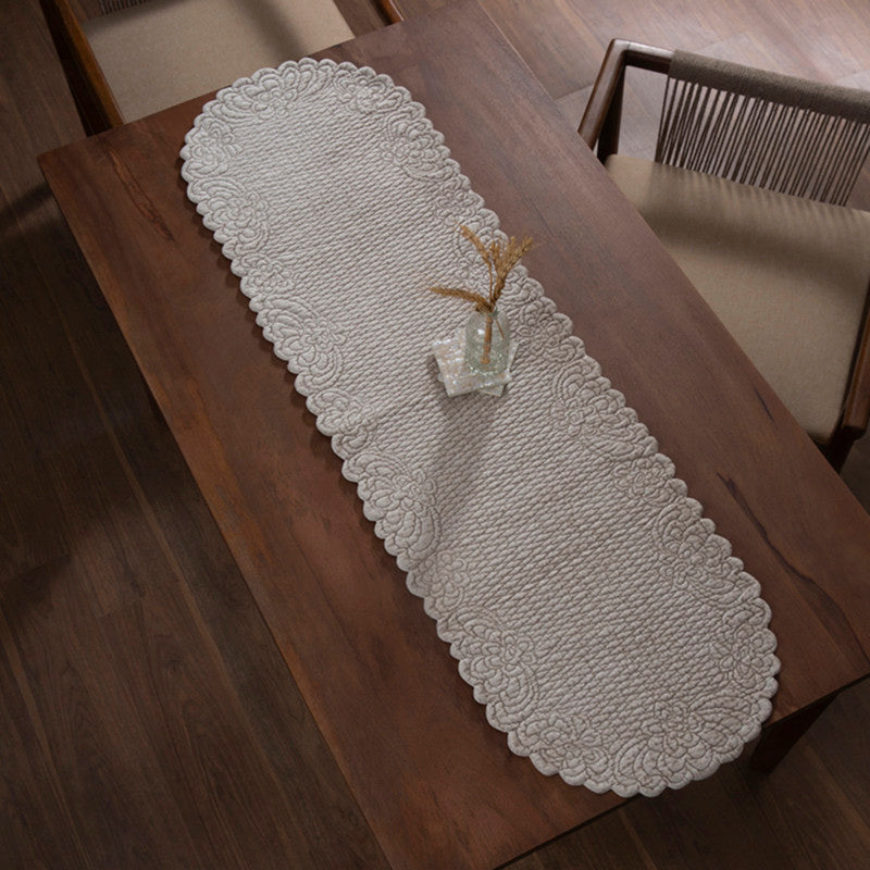 Cotton Dining Mat Set | Table Runner & Placemats | Beige | Set of 9、mySite、camillekostekn