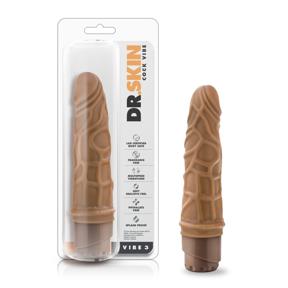 Dr. Skin By Blush® | Cock Vibe 3 Realistic Mocha 7.25-Inch Long Vibrating Dildo、mySite、bottomscart