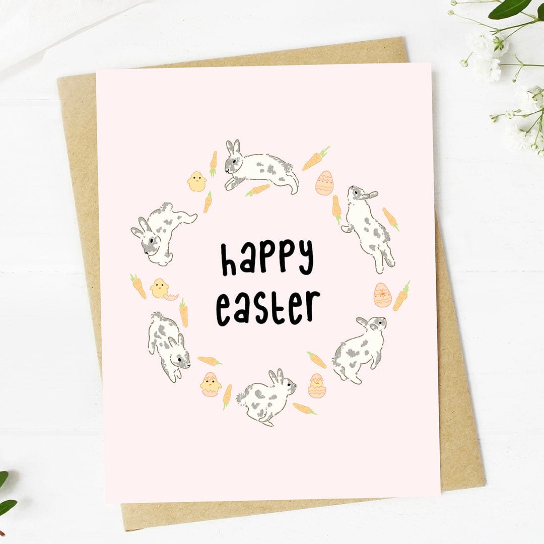  Happy Easter Cute Bunny & Chick Wreath Card、mySite、elrpsem3k