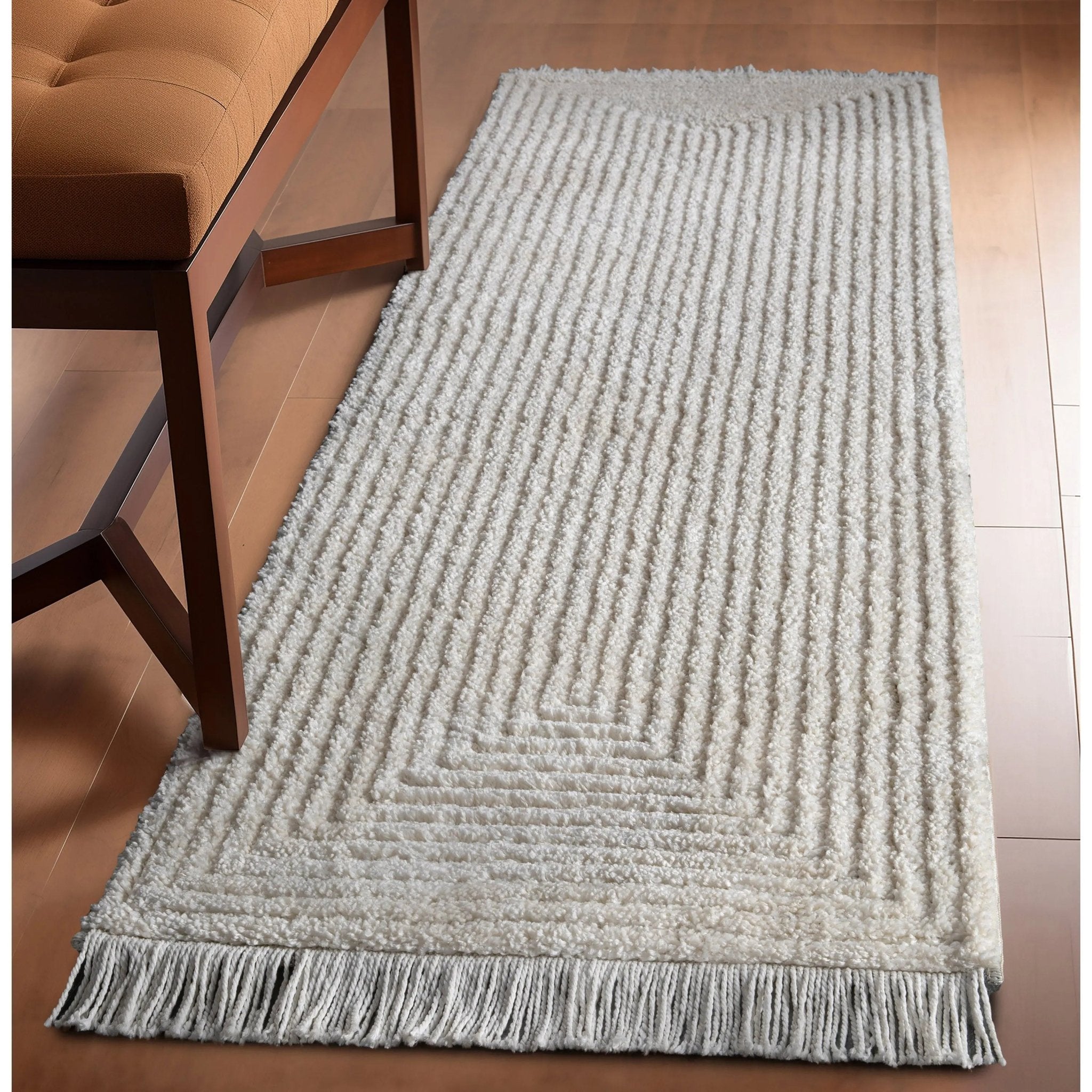 Monroe Solid & Striped Textured Ivory Ultra Soft High-Low Shag Rug、mySite、gigharbornorthrealestate