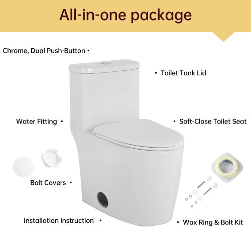 1.1/1.6 GPF Elongated Comfort Height Floor Mounted One-Piece Toilet, CUPC Certified, WaterSense Cetified, Ceramic, White Color, Soft Close Seat、、xpatfood