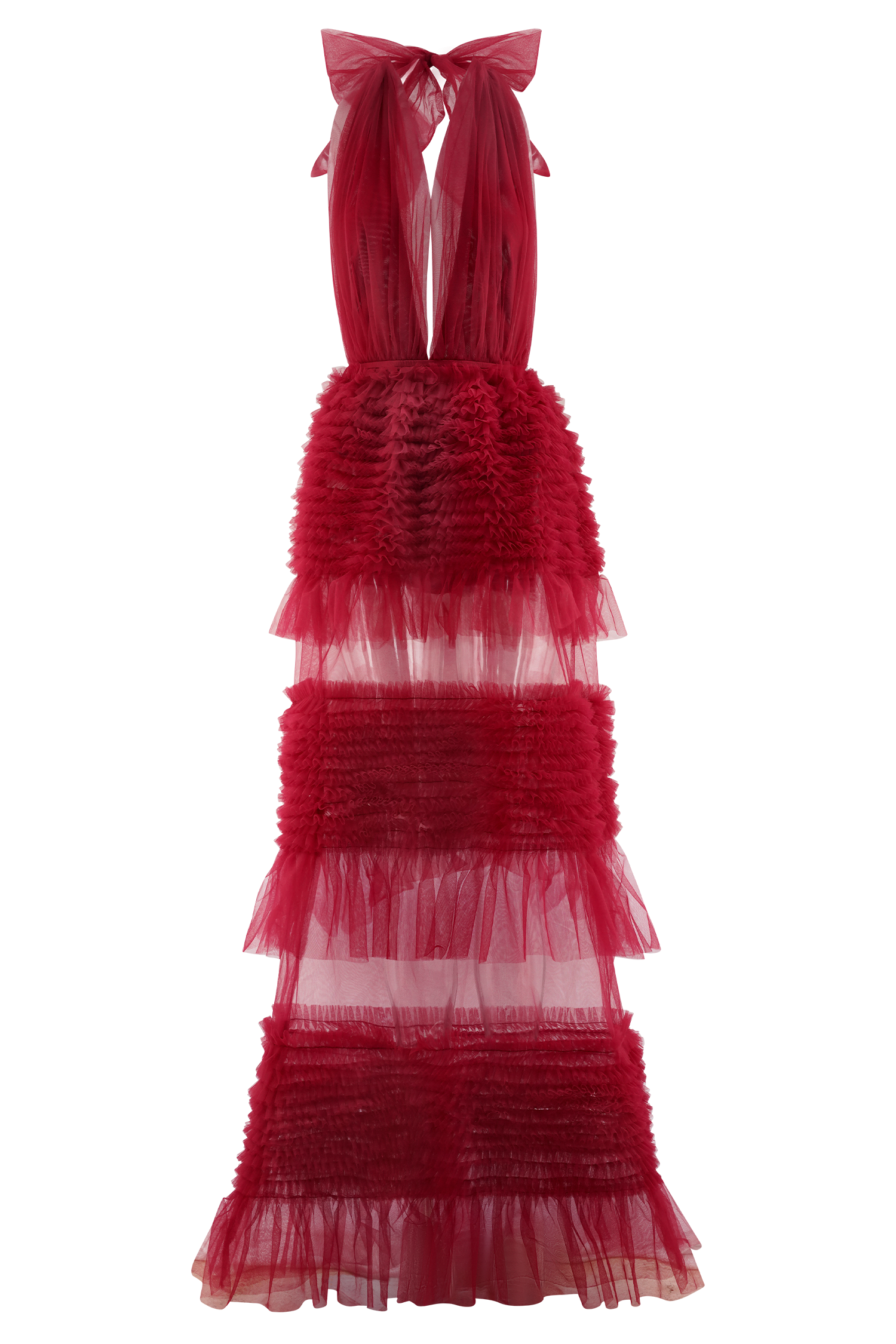 Minka Mesh Ruffle Halter Maxi Dress - Red、mySite、solidvoid