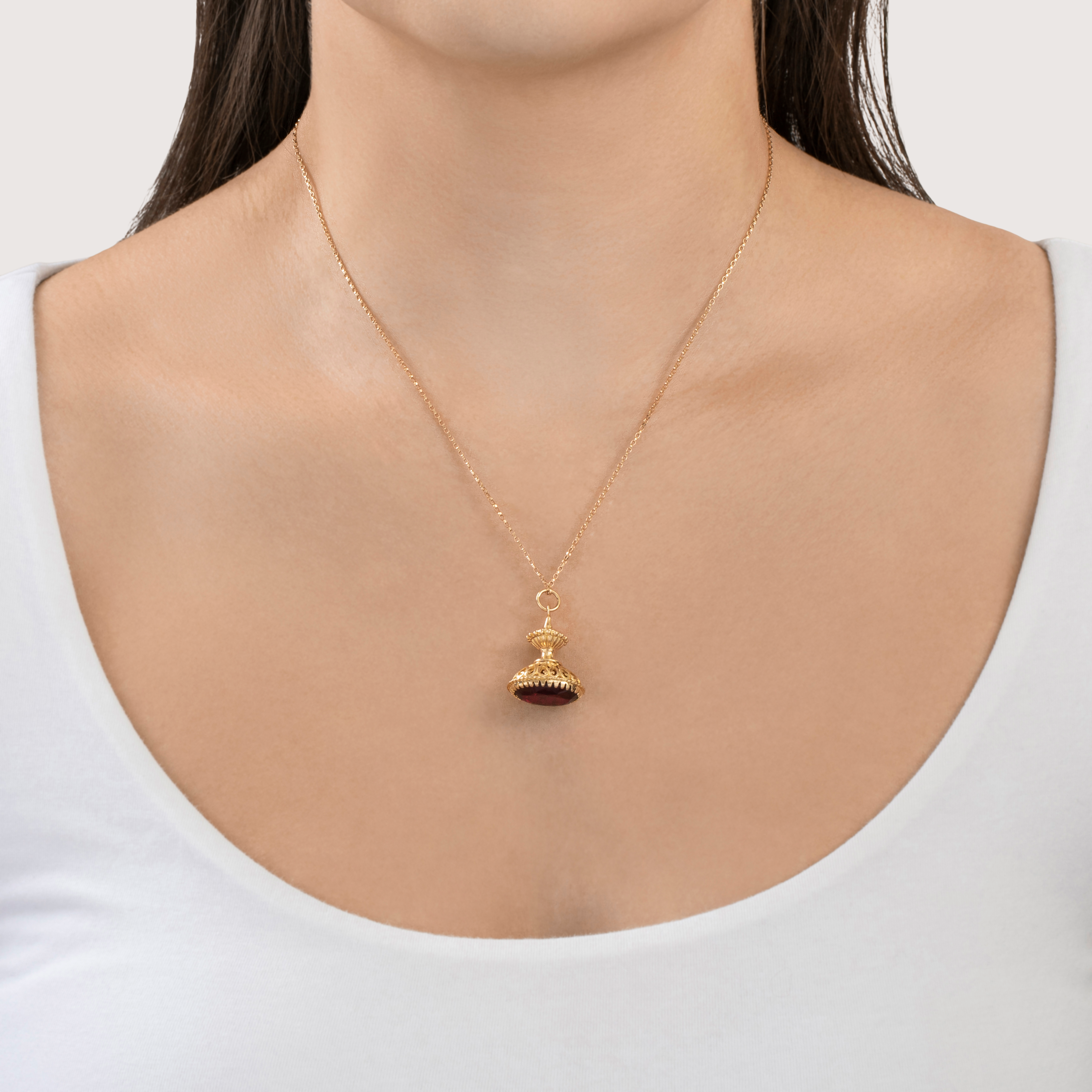 Vintage Heavy 14k Yellow Gold 9ct Synthetic Ruby Openwork Fob Charm / Pendant、mySite、hinf8tx79