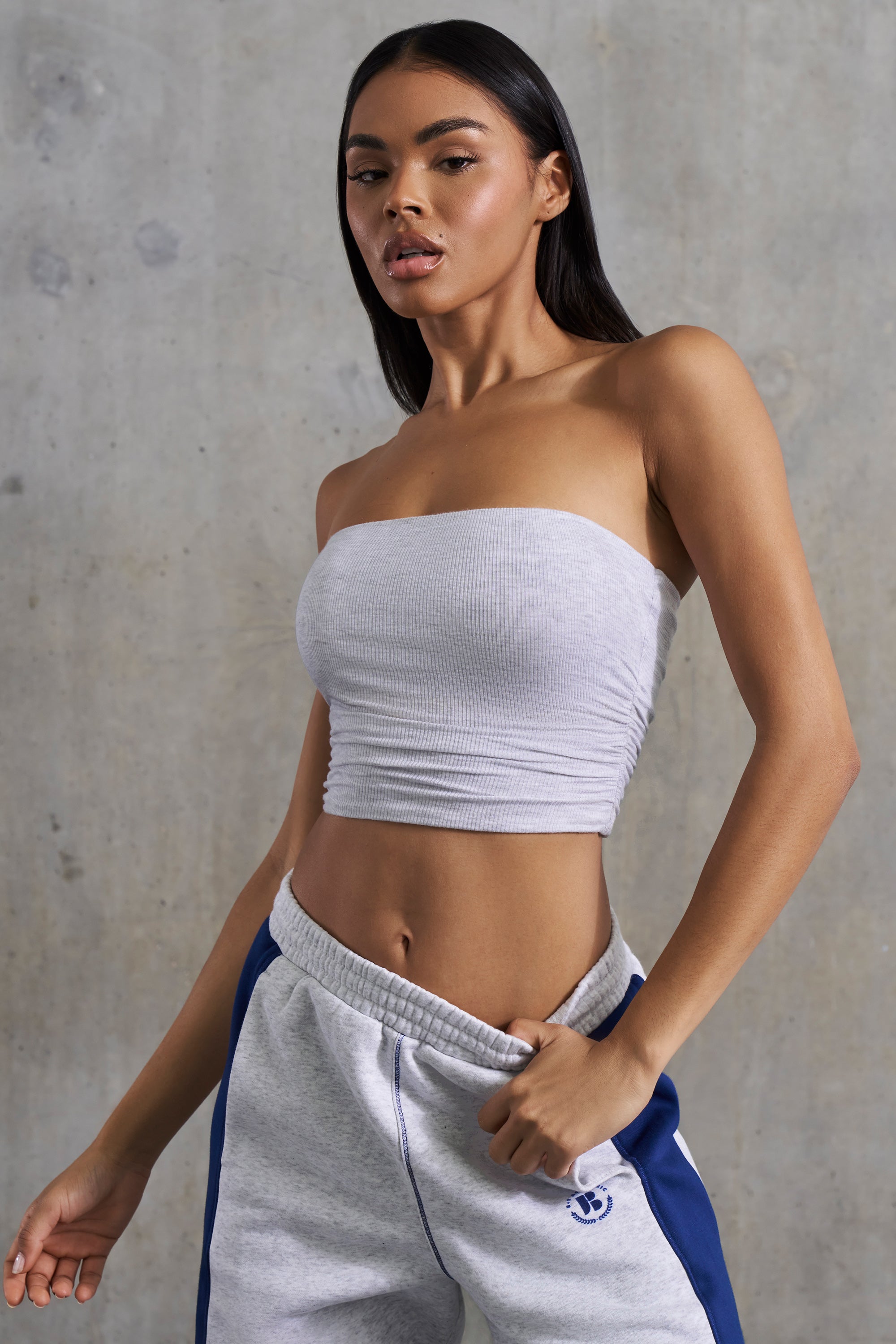 Soft Rib Ruched Bandeau Top in Heather Grey、mySite、solidvoid