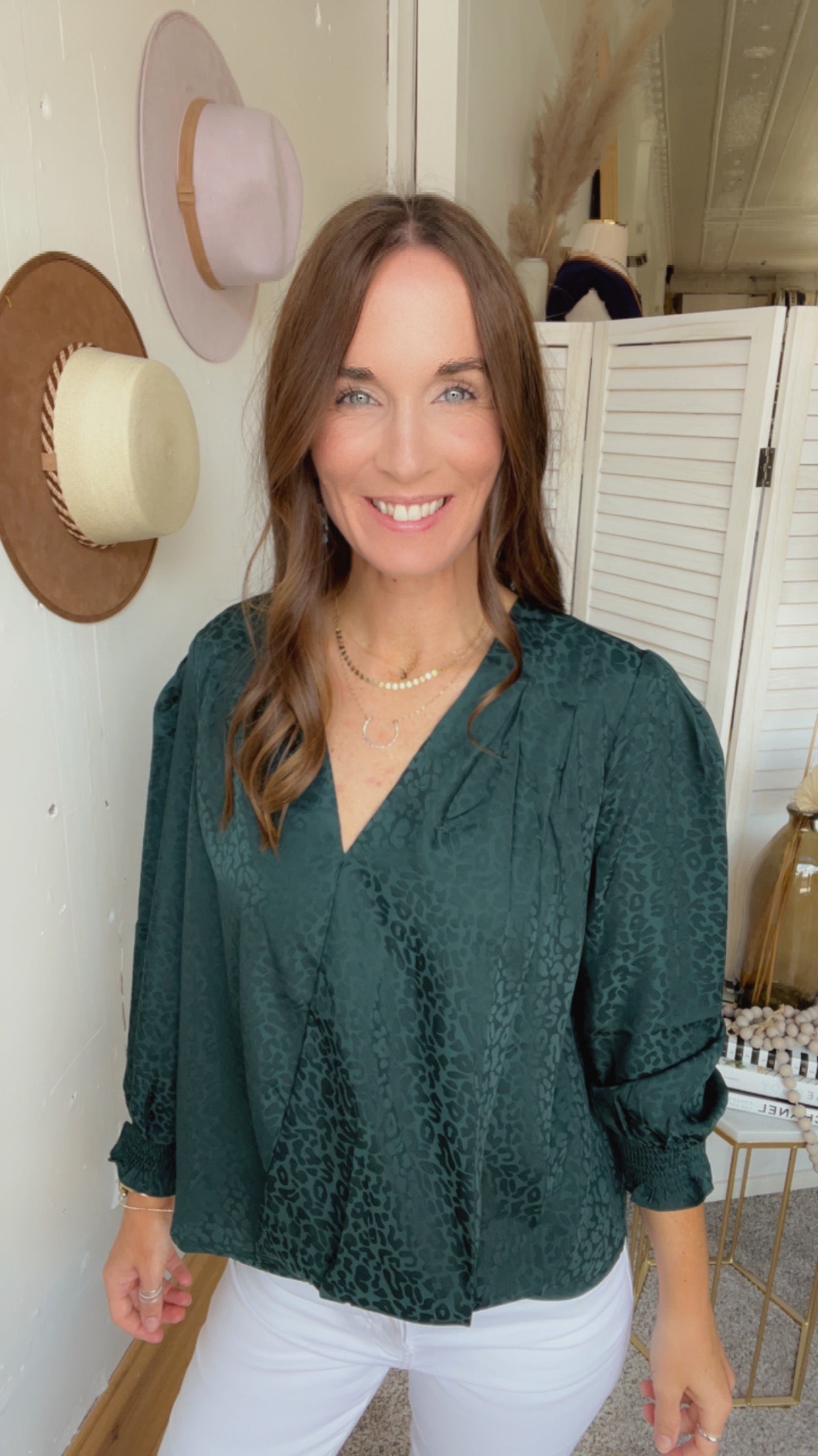 Jenna's Leopard Hunter Green Blouse、mySite、garagedoors4me