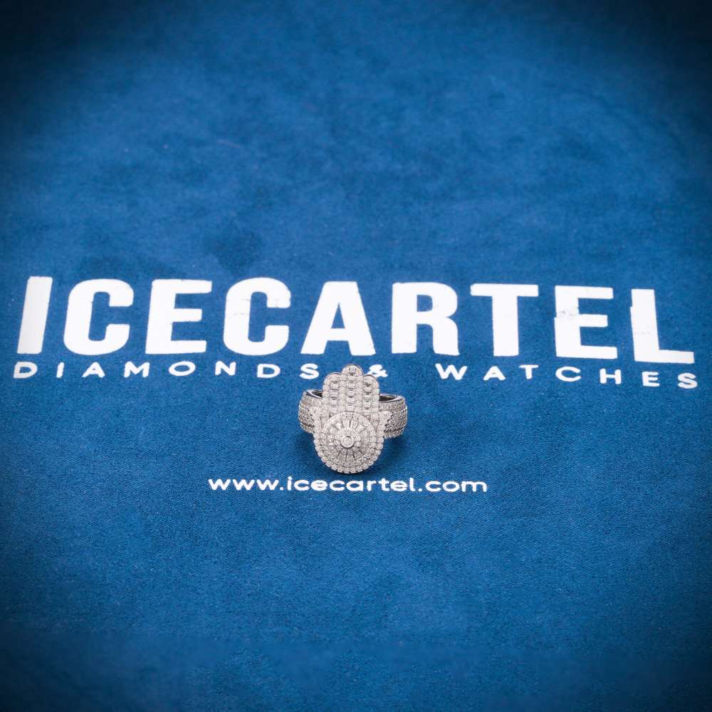 Moissanite Baguette Hamsa Hand Ring 14K White Gold、mySite、hinf8tx79