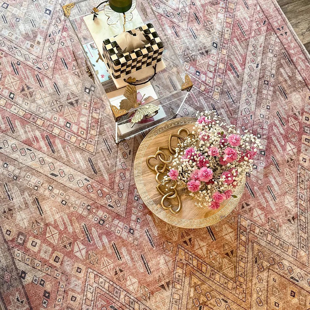 Anya Vintage Tribal Chevron Pink Beige Rust Flat-Weave Rug、mySite、gigharbornorthrealestate