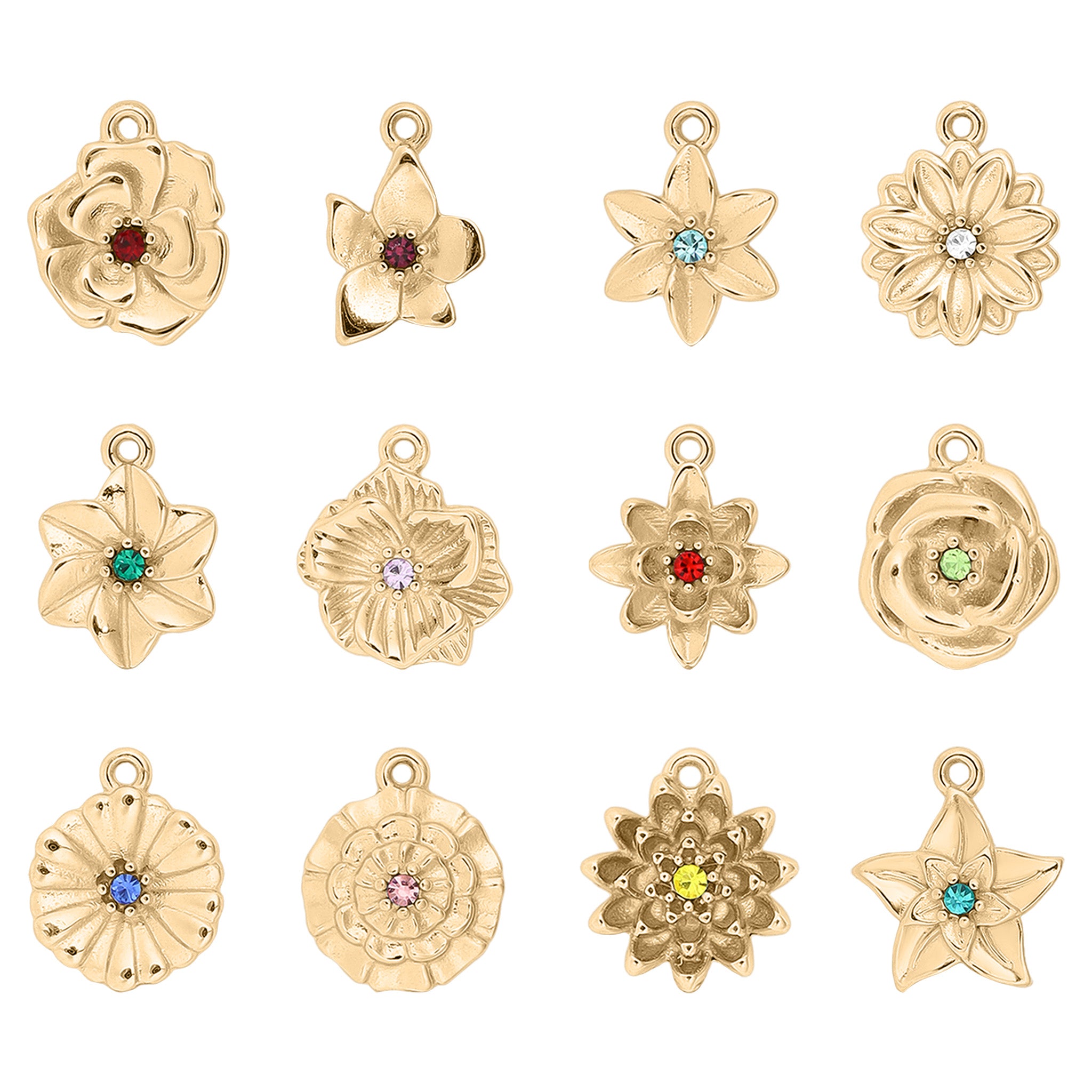 18K Gold PVD Stainless Steel Vertical 3D Birth Flower Charm / SBB0359、mySite、dreamappss