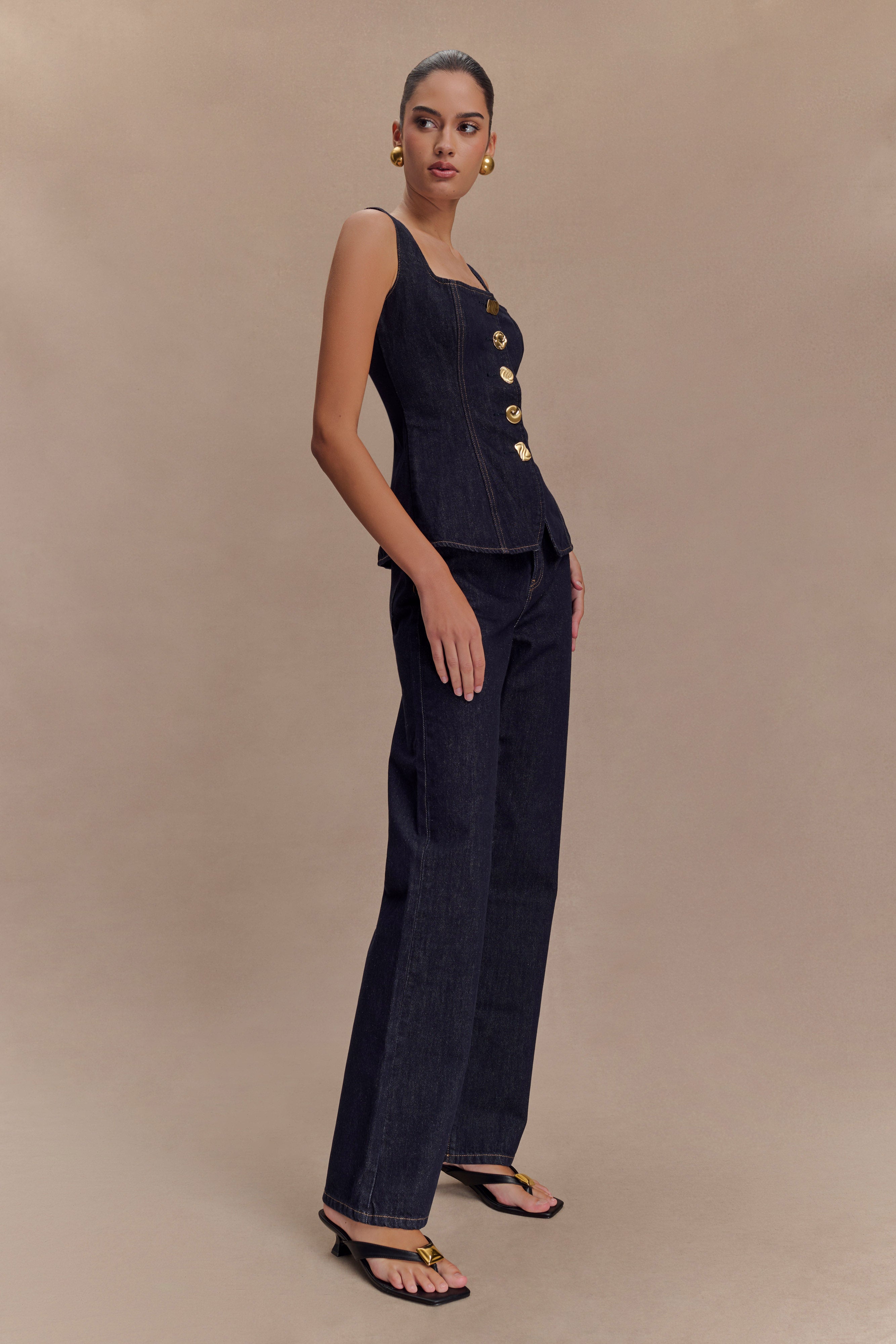 Janine High Waisted Straight Leg Jeans - Washed Indigo Blue、mySite、solidvoid