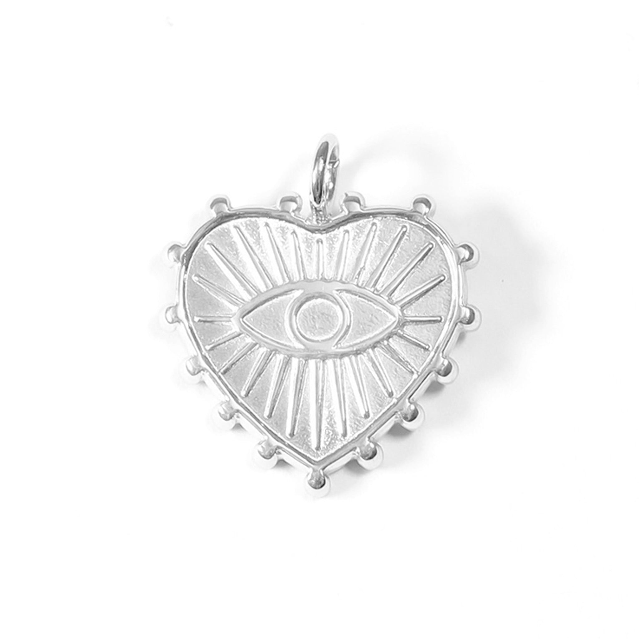 18K Gold PVD Stainless Steel Textured Heart Evil Eye Charm / PDL0054、mySite、dreamappss