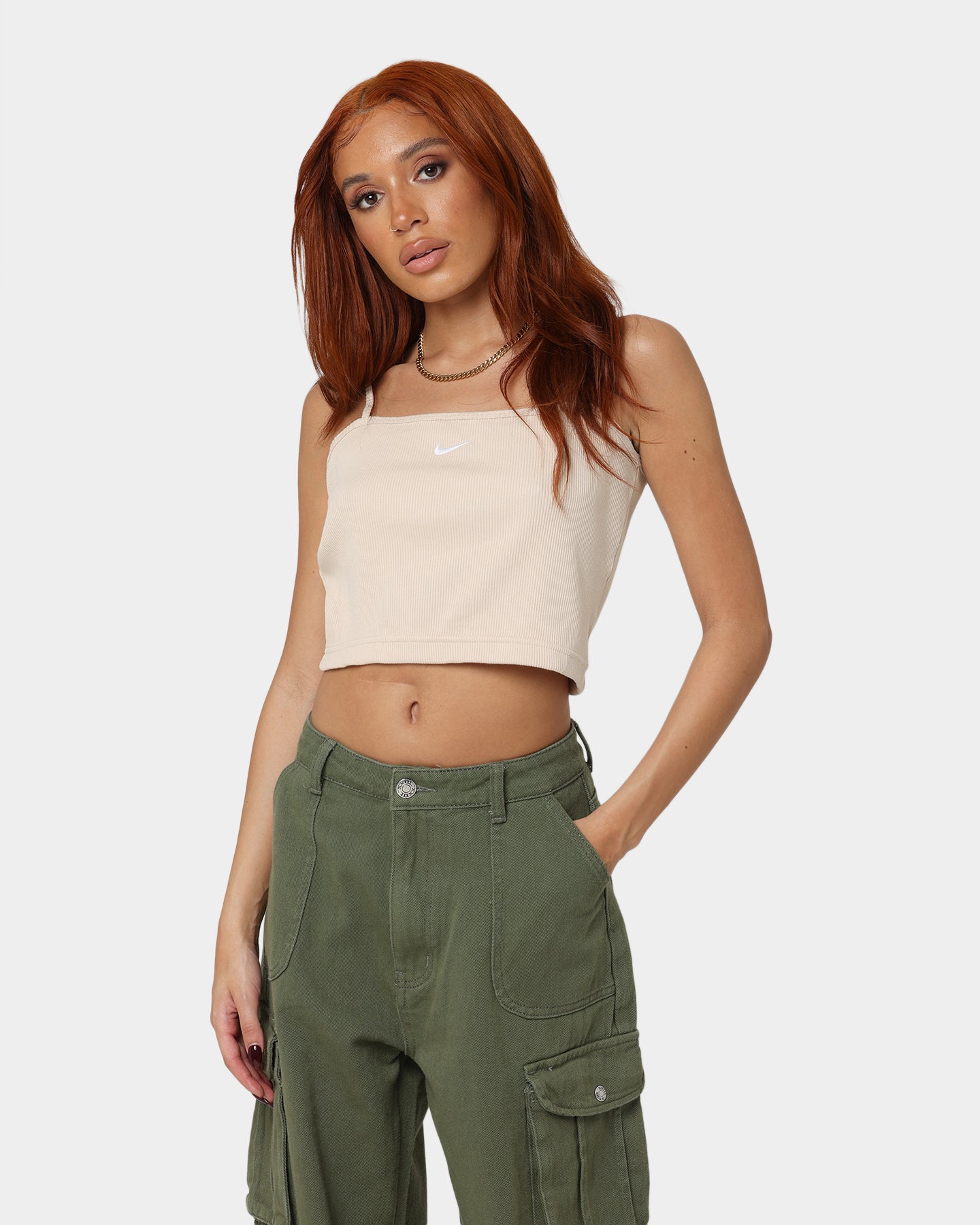 Nike Women's Sportswear Essential Ribbed Crop Top Sanddrift、mySite、zt4zffjzw