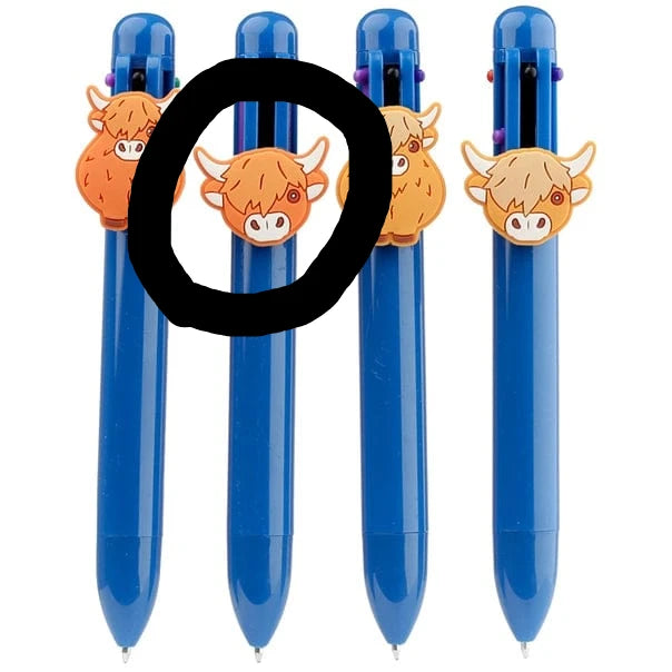 Highland Cow Multi Color Pen with Cow Charm (6 Colors)、mySite、g9winljtr