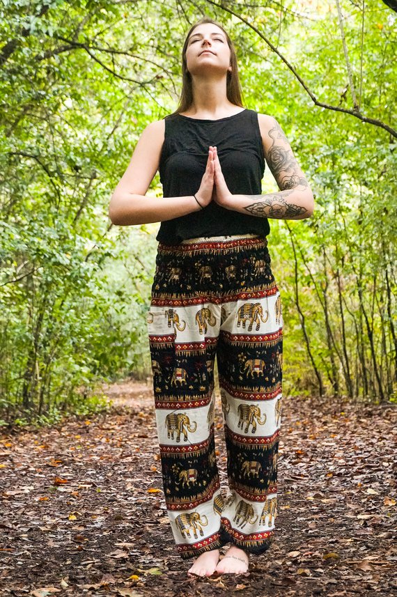  Black Elephant Print Boho Harem Pants – Women's One Size、mySite、justintrudeaud