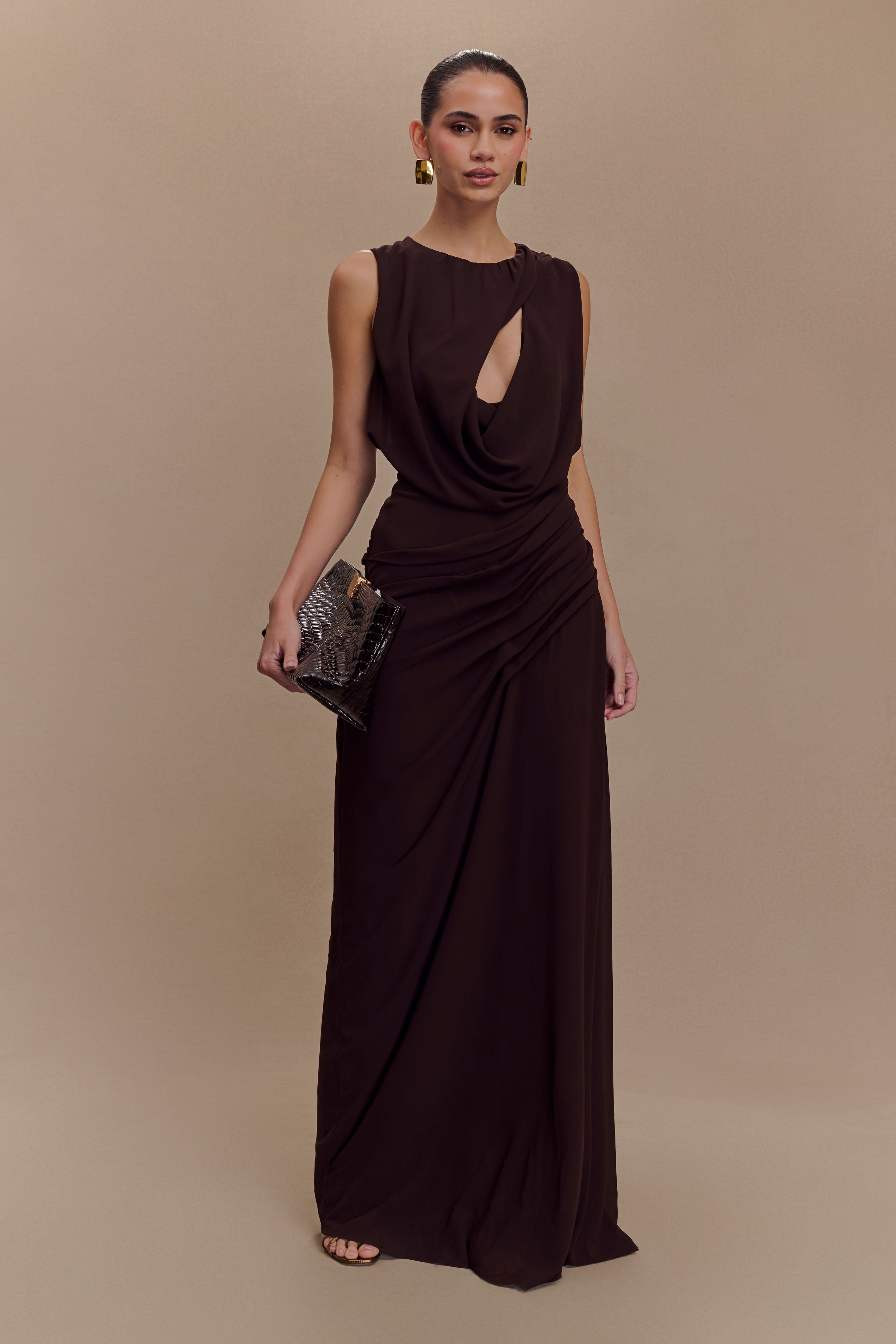 Oria Chiffon Maxi Dress - Cacao Brown、mySite、solidvoid
